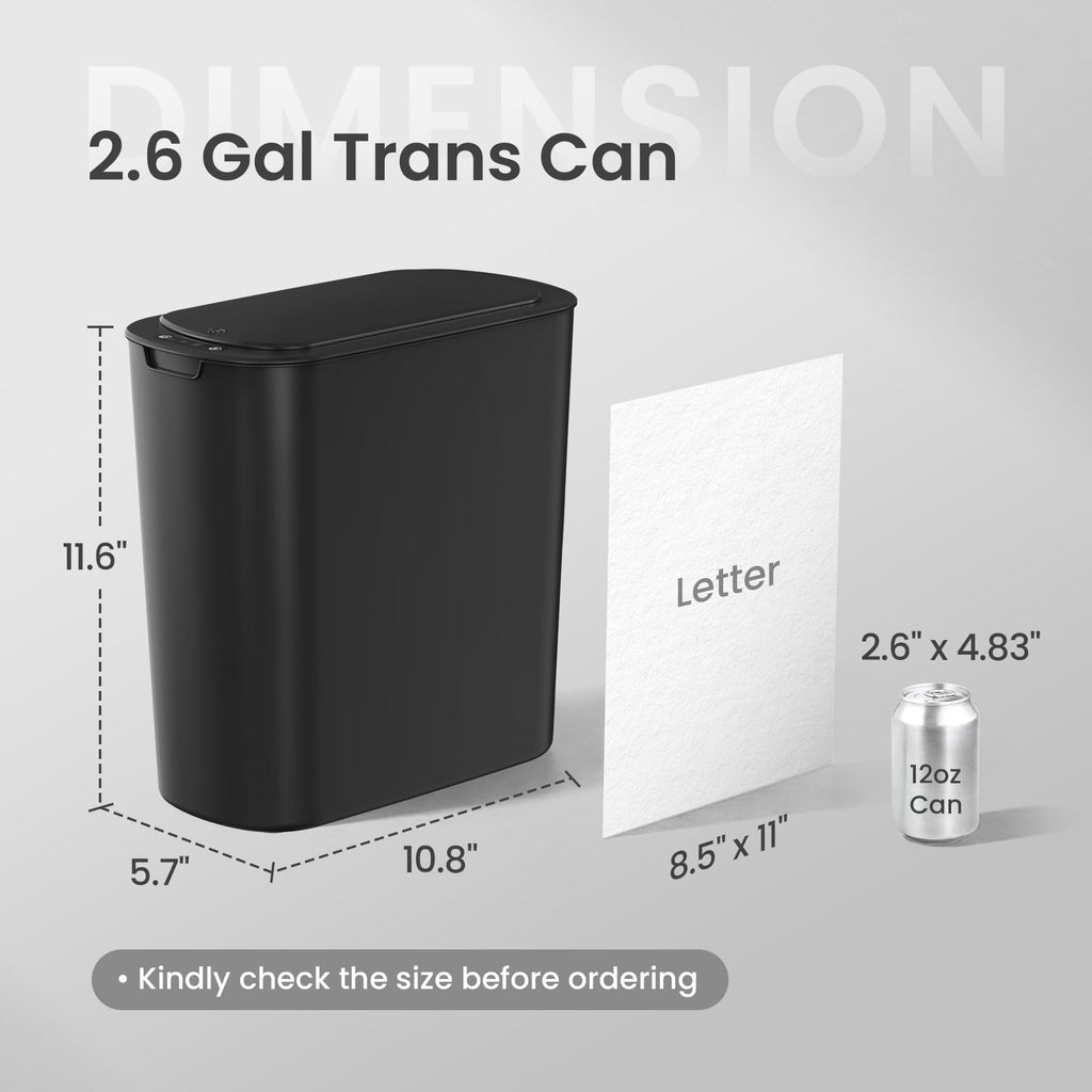 Cesun Automatic Motion Sensor Black Bathroom Trash Can with Lid, 2.6 Gallon Touchless Trash Bin, Smart Plastic Slim Garbage Can Small Wastebasket for Toilet, Office, rv, Bedroom, Living Room