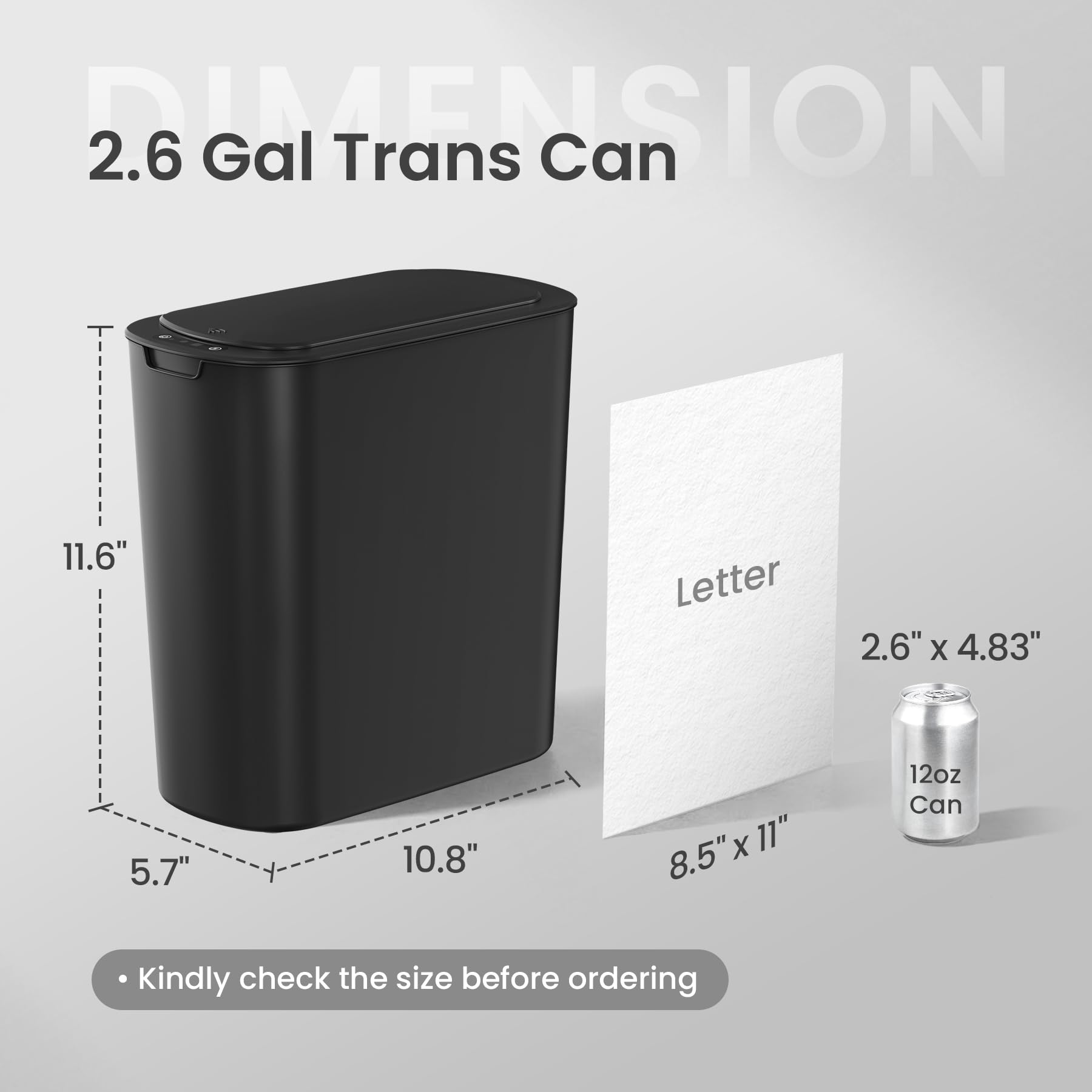 Cesun Automatic Motion Sensor Black Bathroom Trash Can with Lid, 2.6 Gallon Touchless Trash Bin, Smart Plastic Slim Garbage Can Small Wastebasket for Toilet, Office, rv, Bedroom, Living Room