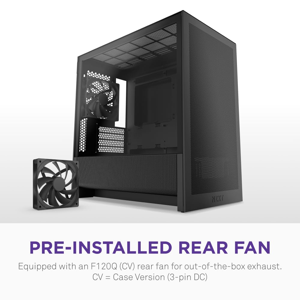 NZXT H3 Flow – Micro-ATX PC Case – Optimized Airflow – Includes 1 x 120mm Rear Fan – Supports Full-Sized GPUs – Fits 280mm Front, 240mm Top Radiator – Back-Connect Motherboard – Black