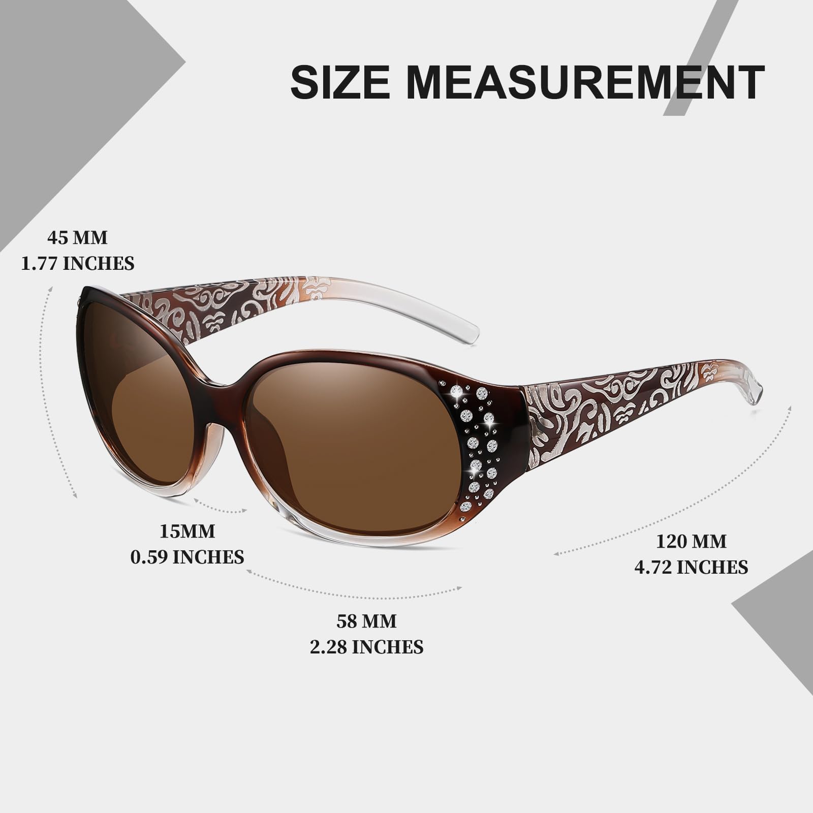 HAOLOTA Polarized Sunglasses for Women, Rhinestone Wrap Around Sunglasses with UV400 Protection