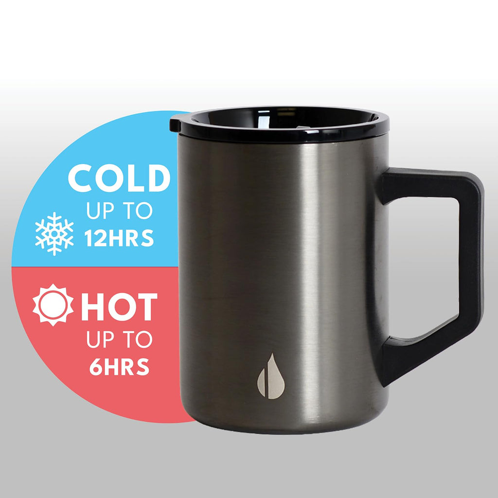 Elemental Insulated Coffee Mug - Triple-Wall Stainless Steel Summit Travel Cup for Hot and Cold Drinks - Thermal Coffee Mug with Lid and Handle for Camping, Office & Travel 12oz - Black