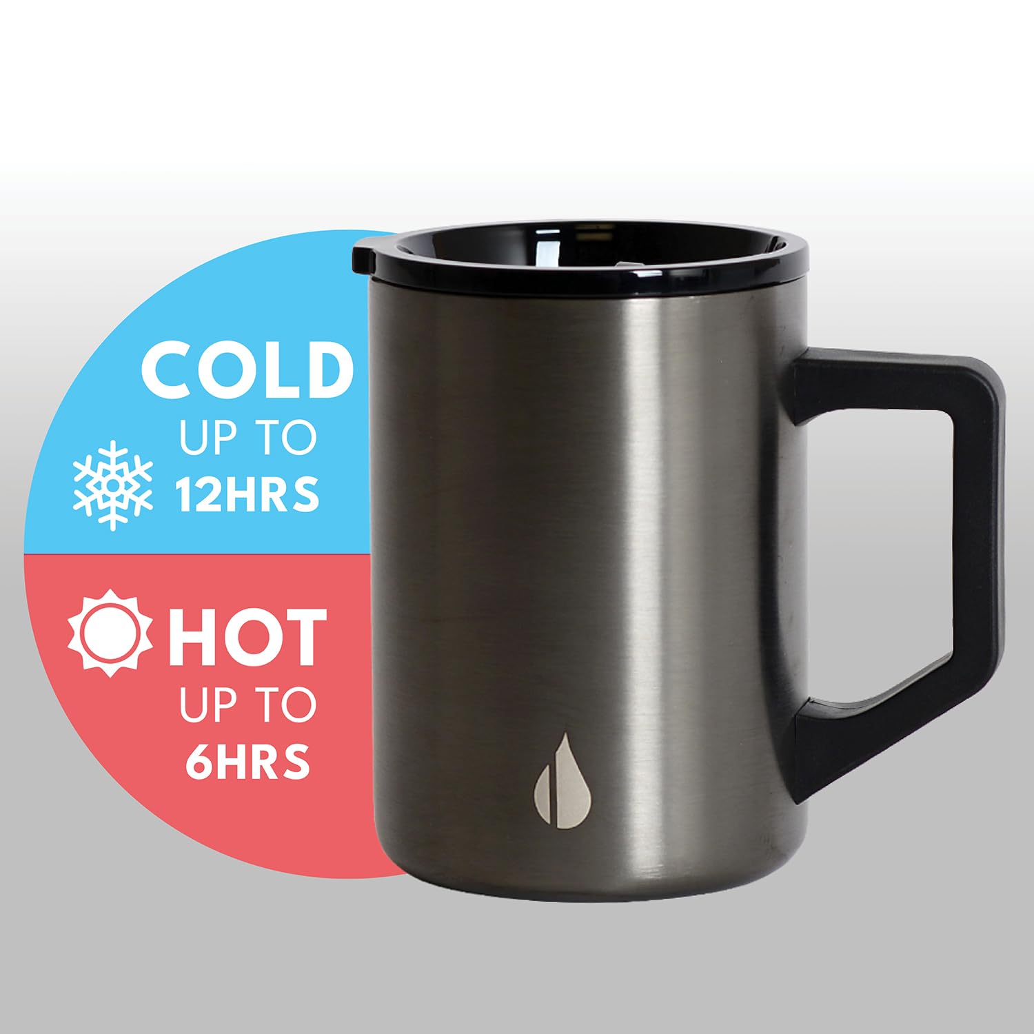 Elemental Insulated Coffee Mug - Triple-Wall Stainless Steel Summit Travel Cup for Hot and Cold Drinks - Thermal Coffee Mug with Lid and Handle for Camping, Office & Travel 12oz - Black
