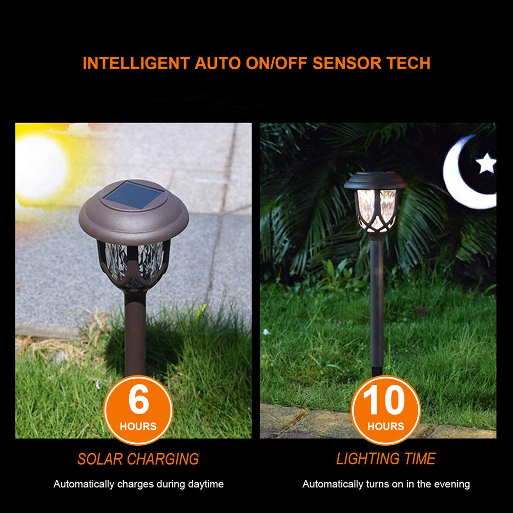EXCMARK 10 Pack Solar Lights Outdoor Decorative, Solar Pathway Lights Outdoor, Solar Powered Garden Yard Lights for Walkway Sidewalk Driveway. (Black, Cool White)