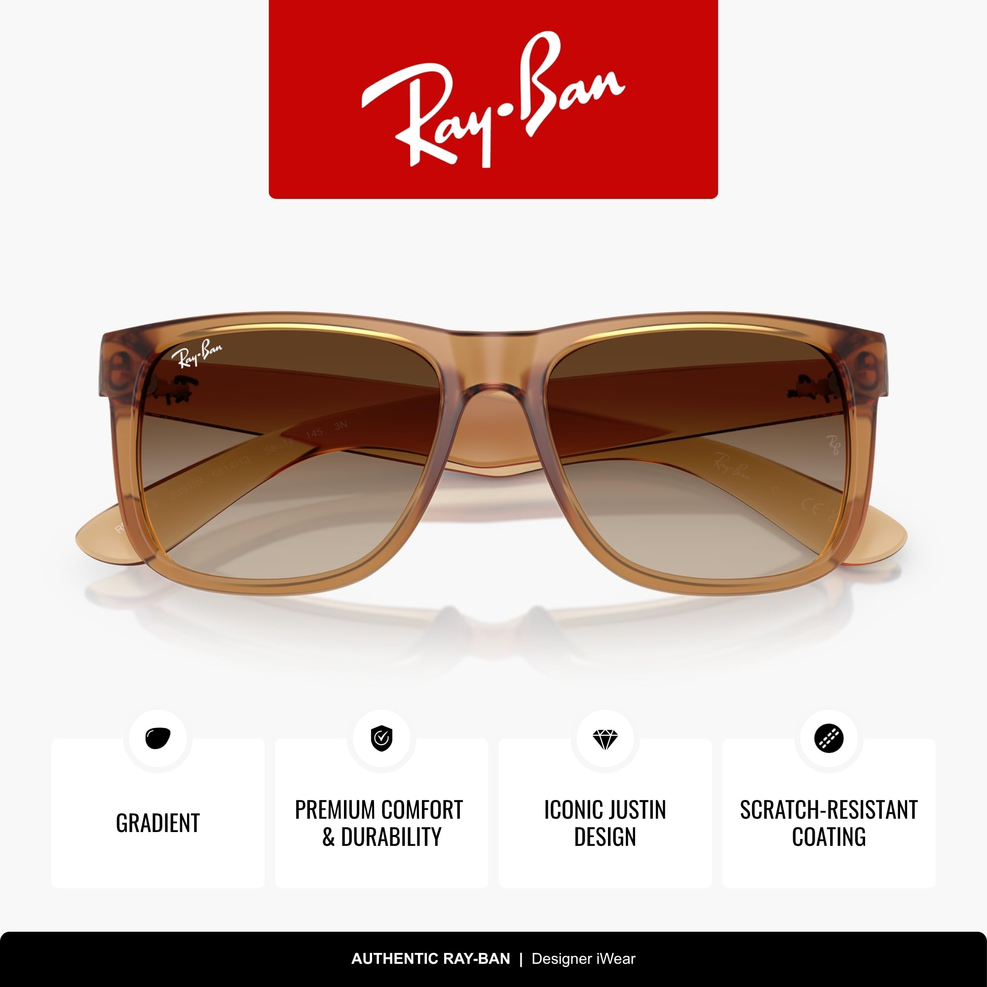 Ray-Ban RB4165F Justin Classic Square Sunglasses for Men