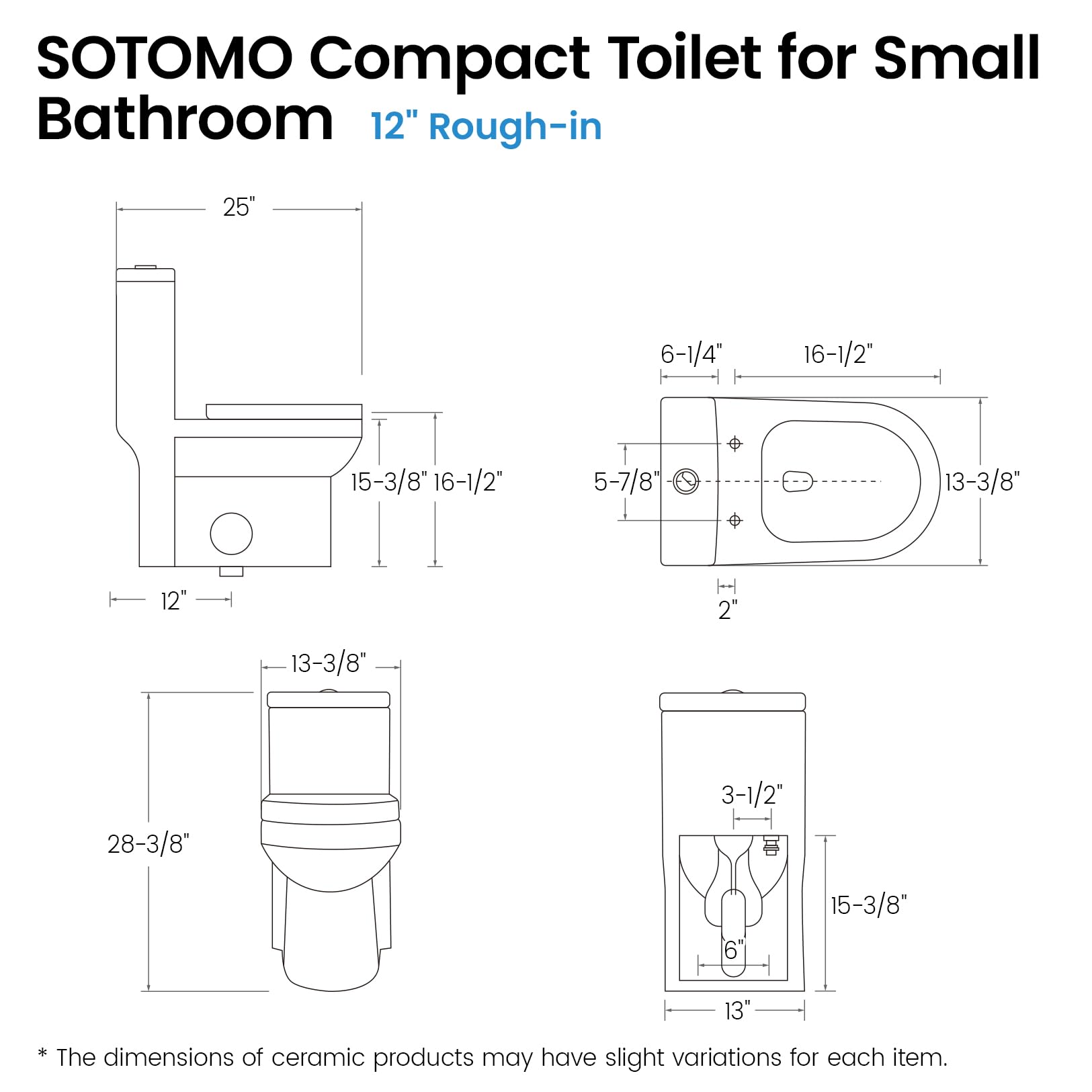 Compact One Piece Toilet for Bathroom, Space-Saving Powerful Dual Flush Round Small Toilet, Average 1.28 GPF, Skirted Design with Upgraded UF Quiet & Soft Close Seat (10" Rough-in Toilet)