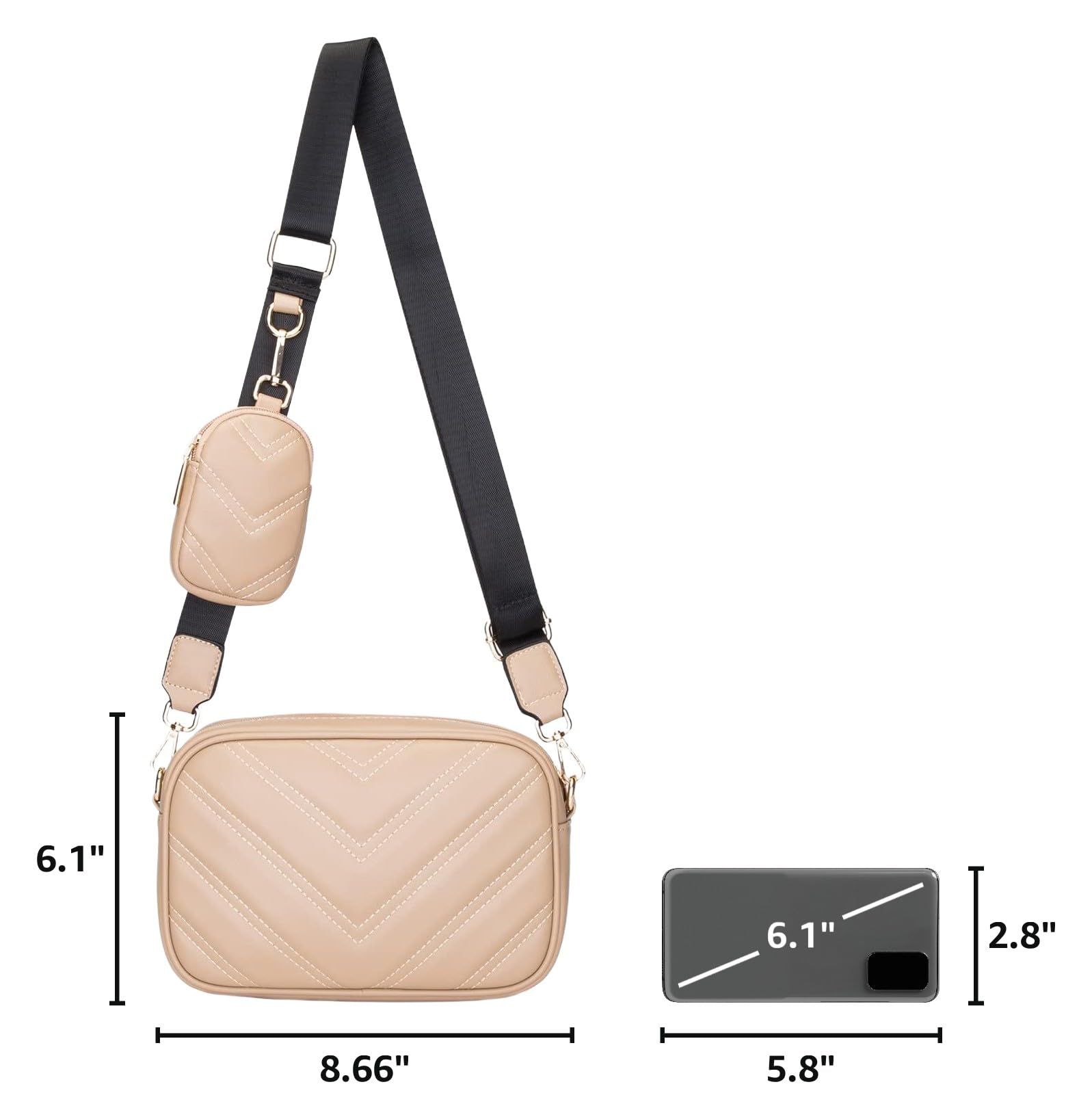 Herald Chevron Quilted Small Crossbody Bag with Coin Purse Pouch, Women Square Camera Side Shoulder 2 Size Handbags | Chevron