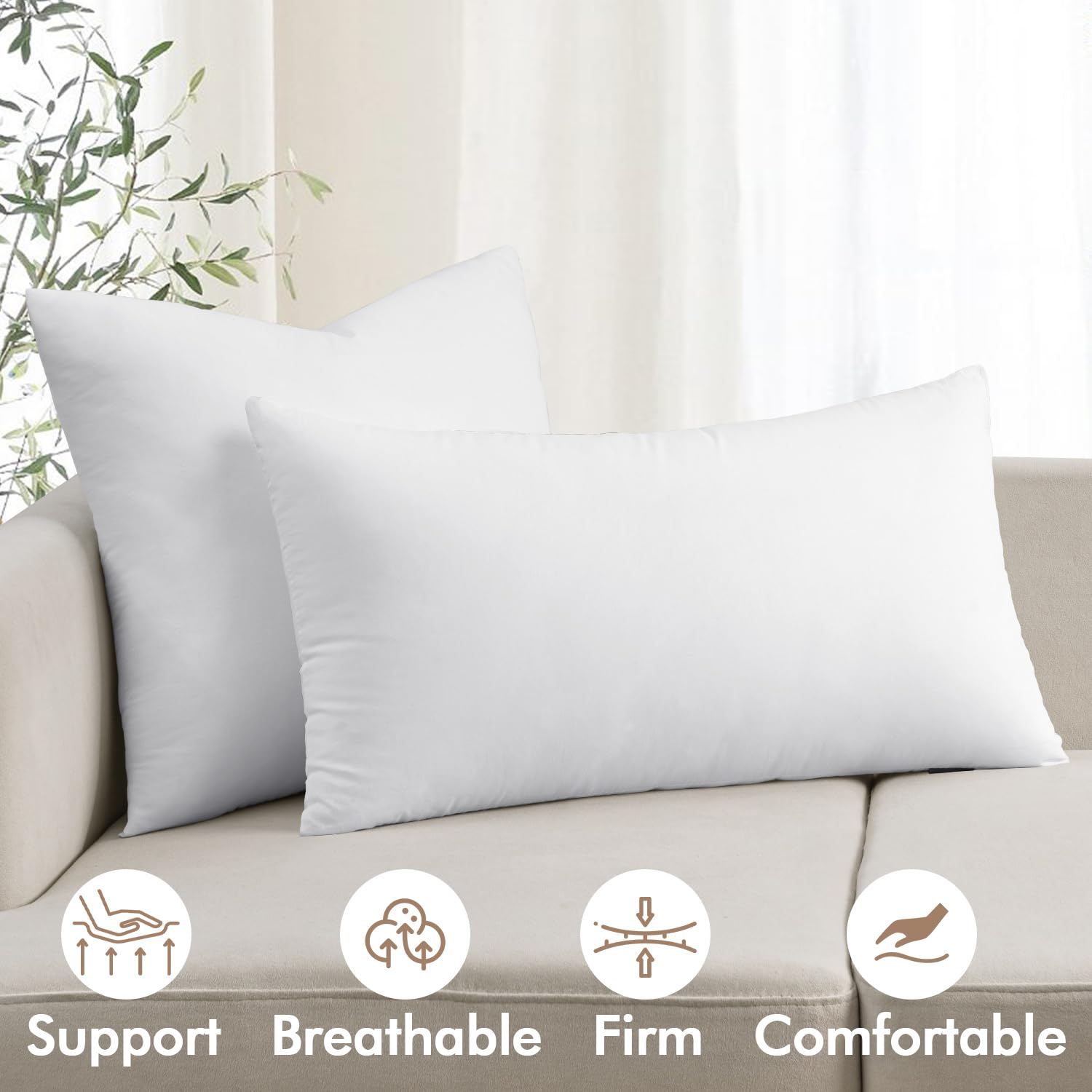 MIULEE 12x16 Inch Premium Lumbar Throw Pillow for Bed Sofa Couch Virgin Microfiber with 100% Cotton Cover Decorative Throw Pillow Insert Stuffer Form