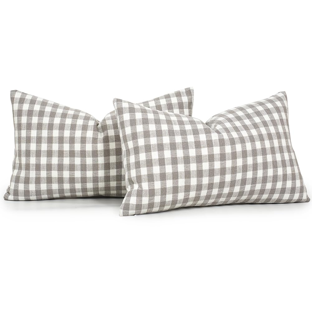 CARRIE HOME Black and White Buffalo Plaid Outdoor Pillow Covers 16x16 Set of 2, 16 x 16 Modern Farmhouse Decor Couch Pillows, Black White Winter Christmas Holiday Plaid Pillows (No Pillow Inserts)