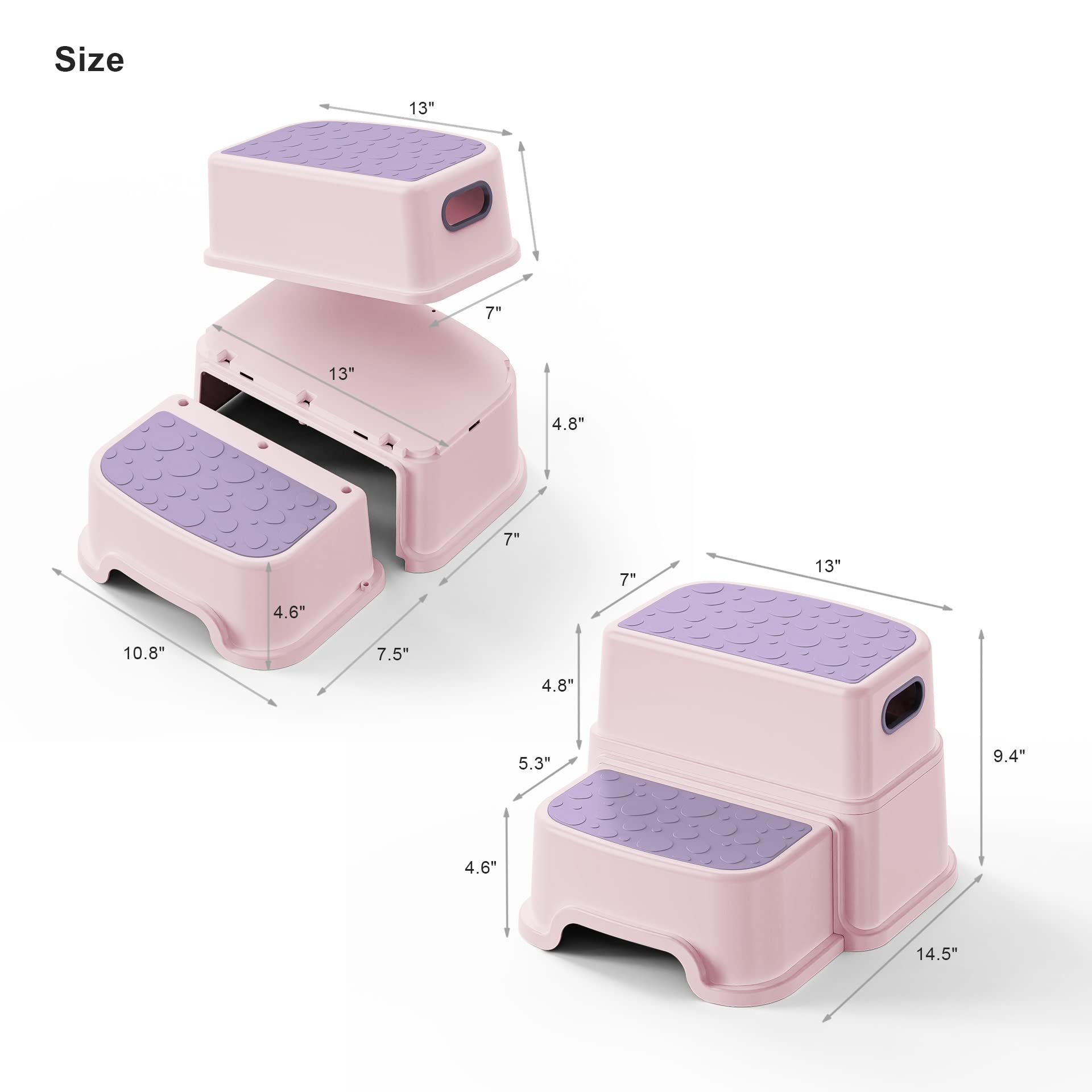 UNCLE WU Toddler Step Stool for Potty Training, Bathroom Sink & Toilet - 2 Step Kids Poop Stool, Non-Slip Step Stool with Handles, Dual Height Stepping Stool for Kitchen Counter (Include 2 Ducks)