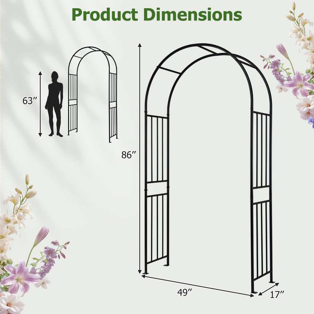 LDAILY Moccha Garden Arch Arbor Trellis, 7.2Ft Outdoor Steel Arbor with Stakes, Metal Archway for Climbing Plants, Wide Sturdy Garden Arch for Lawn, Party, Ceremony Wedding Decoration, Black (1 Piece)