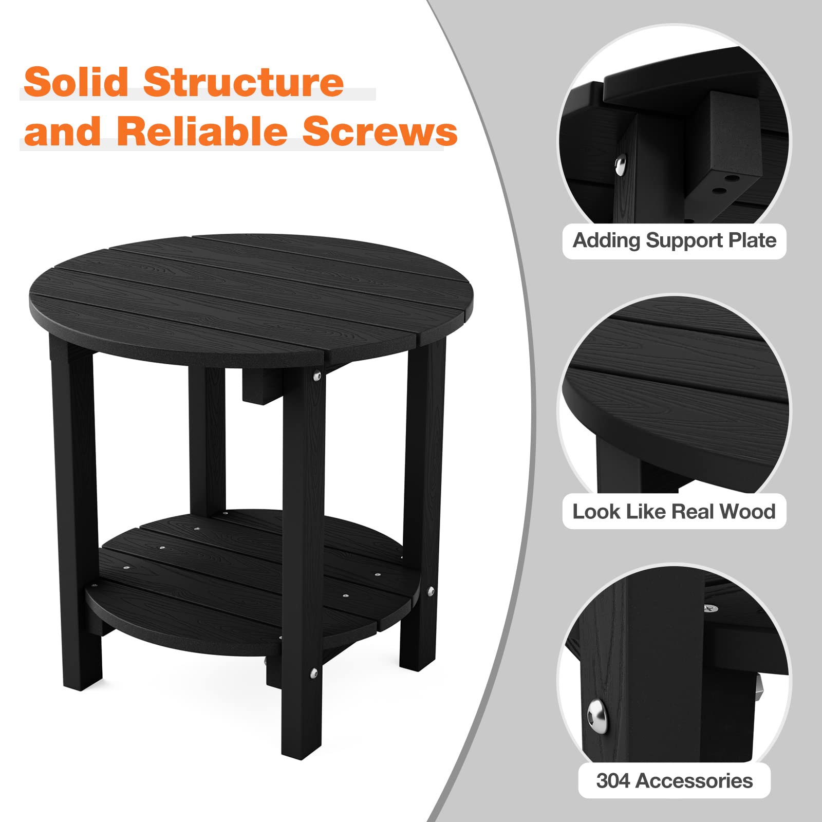 YEFU Adirondack Side Table, 18" Double Outdoor Side Table, Poly Lumber end Table, Weather Resistant for Indoor, Patio, Pool, Porch, Backyard-Black