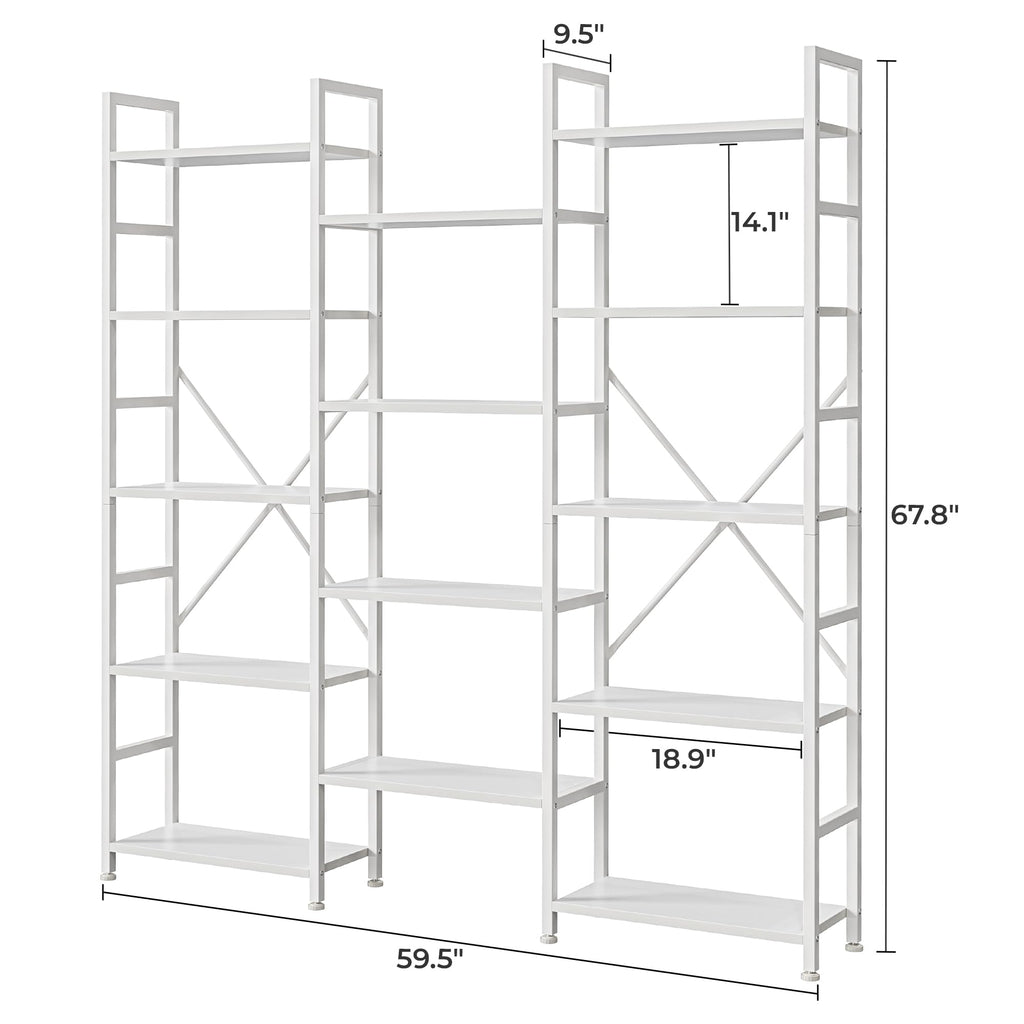 SUPERJARE Triple Bookshelf, Bookcase with 11 Open Display Shelves, Wide Book Shelf Book Case for Home & Office, 4 Tier, Black