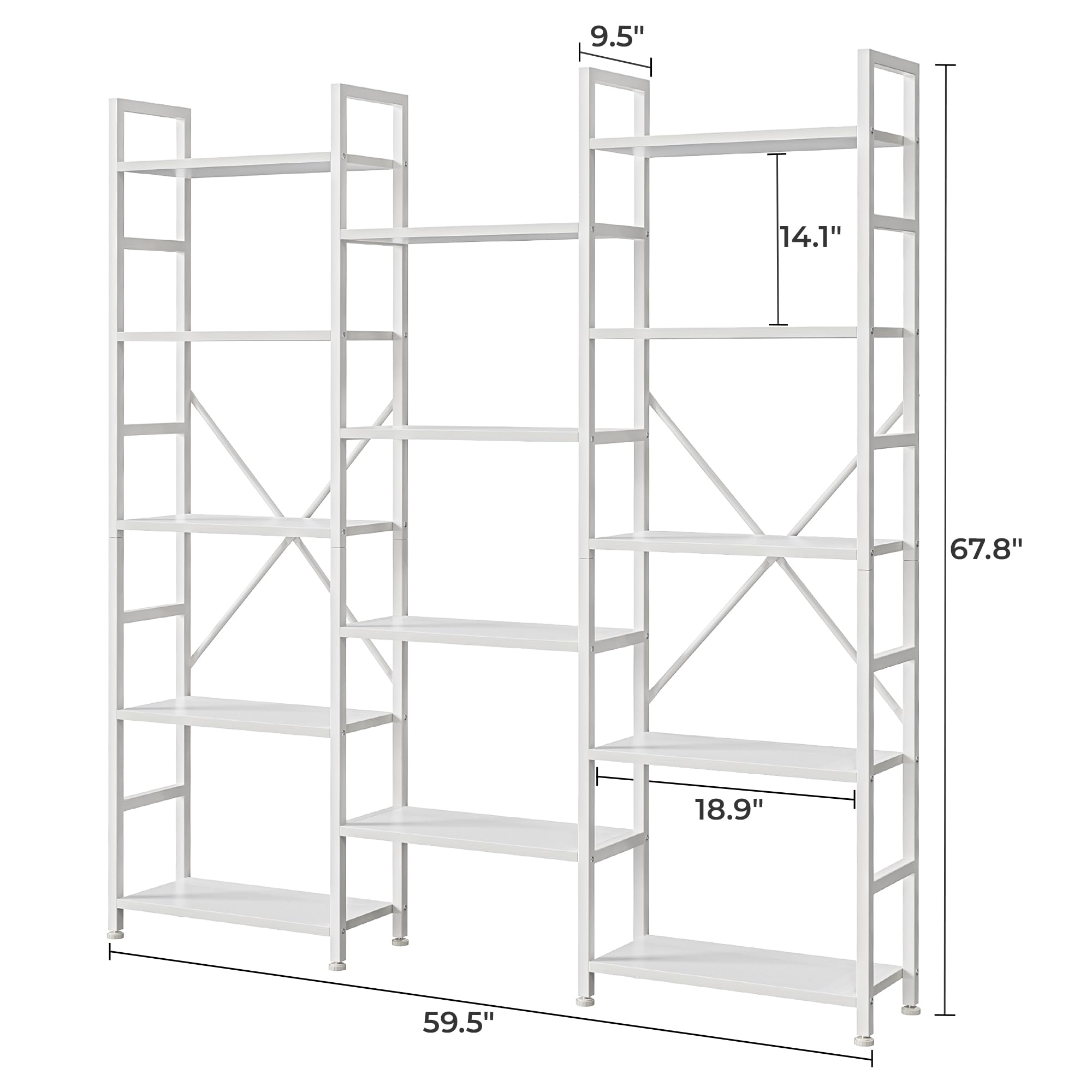 SUPERJARE Triple Bookshelf, Bookcase with 11 Open Display Shelves, Wide Book Shelf Book Case for Home & Office, 4 Tier, Black