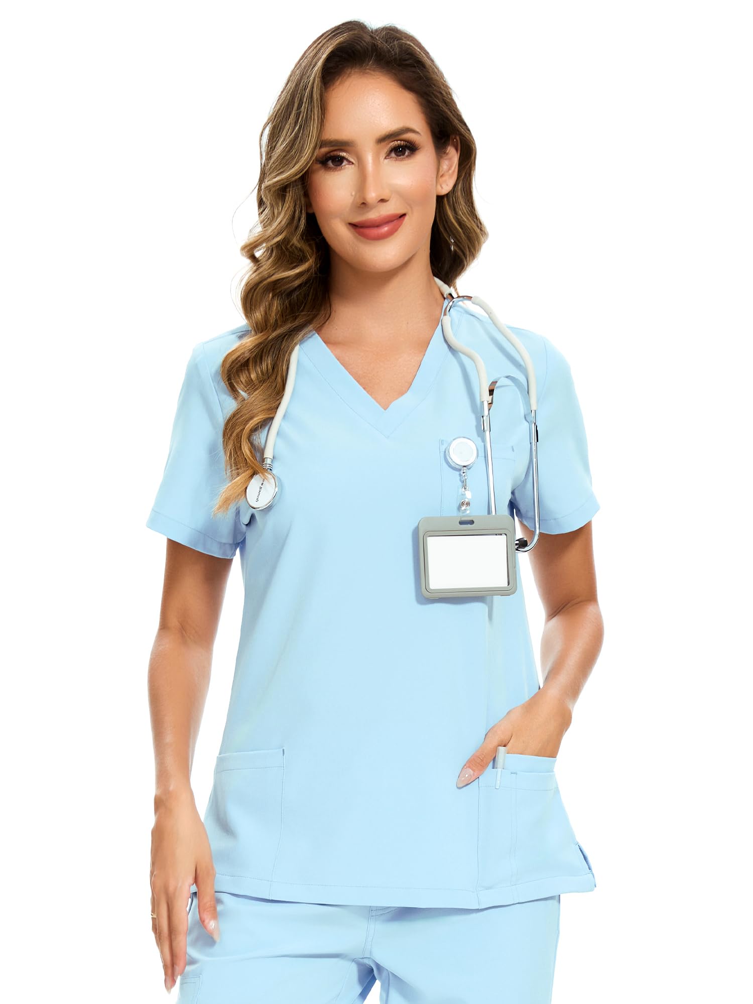 COZYFIT Scrub Tops for Woman - Soft Stretch, V-Neck Top Scrubs with 3 Pockets, Easy Care for Women