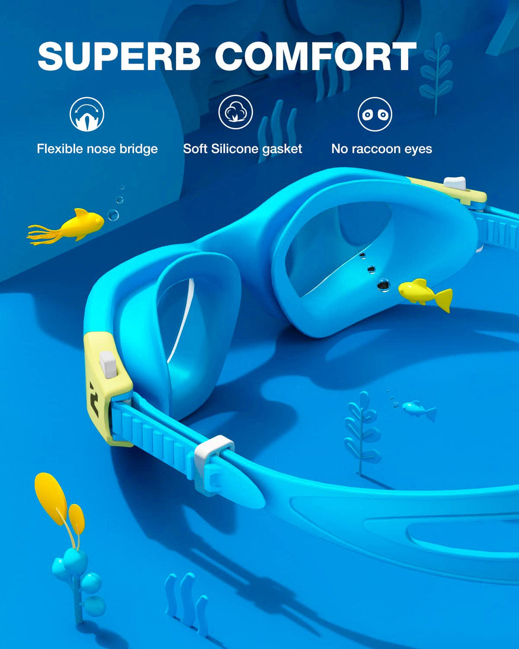 ZIONOR Kids Swim Goggles, G1MINI SE No Leak Anti-Fog Goggles for Kids 6-14, Soft Silicone Comfort Fit, Easy Adjust Strap