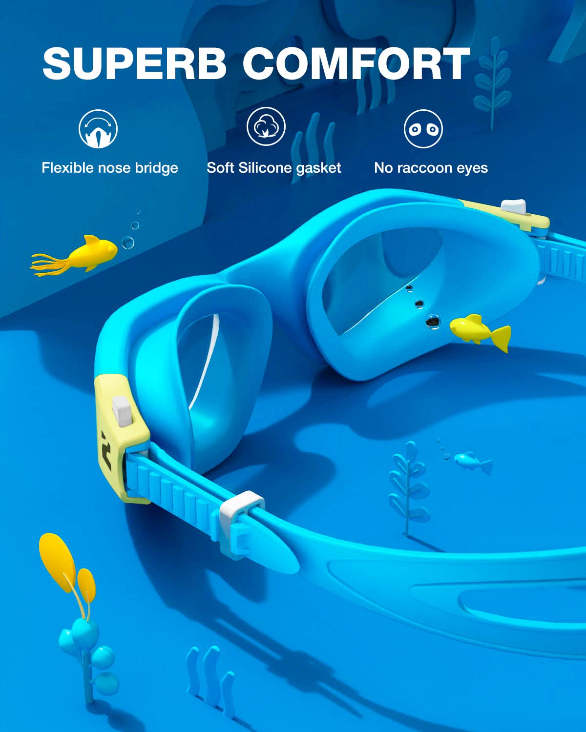 ZIONOR Kids Swim Goggles, G1MINI SE No Leak Anti-Fog Goggles for Kids 6-14, Soft Silicone Comfort Fit, Easy Adjust Strap