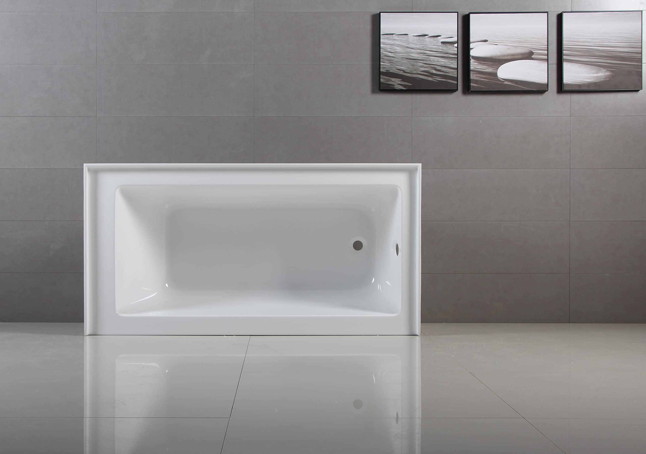 Aqua Eden VTAP6032R22 60-Inch Acrylic 3-Wall Alcove Tub with Right Hand Drain Hole, Glossy White
