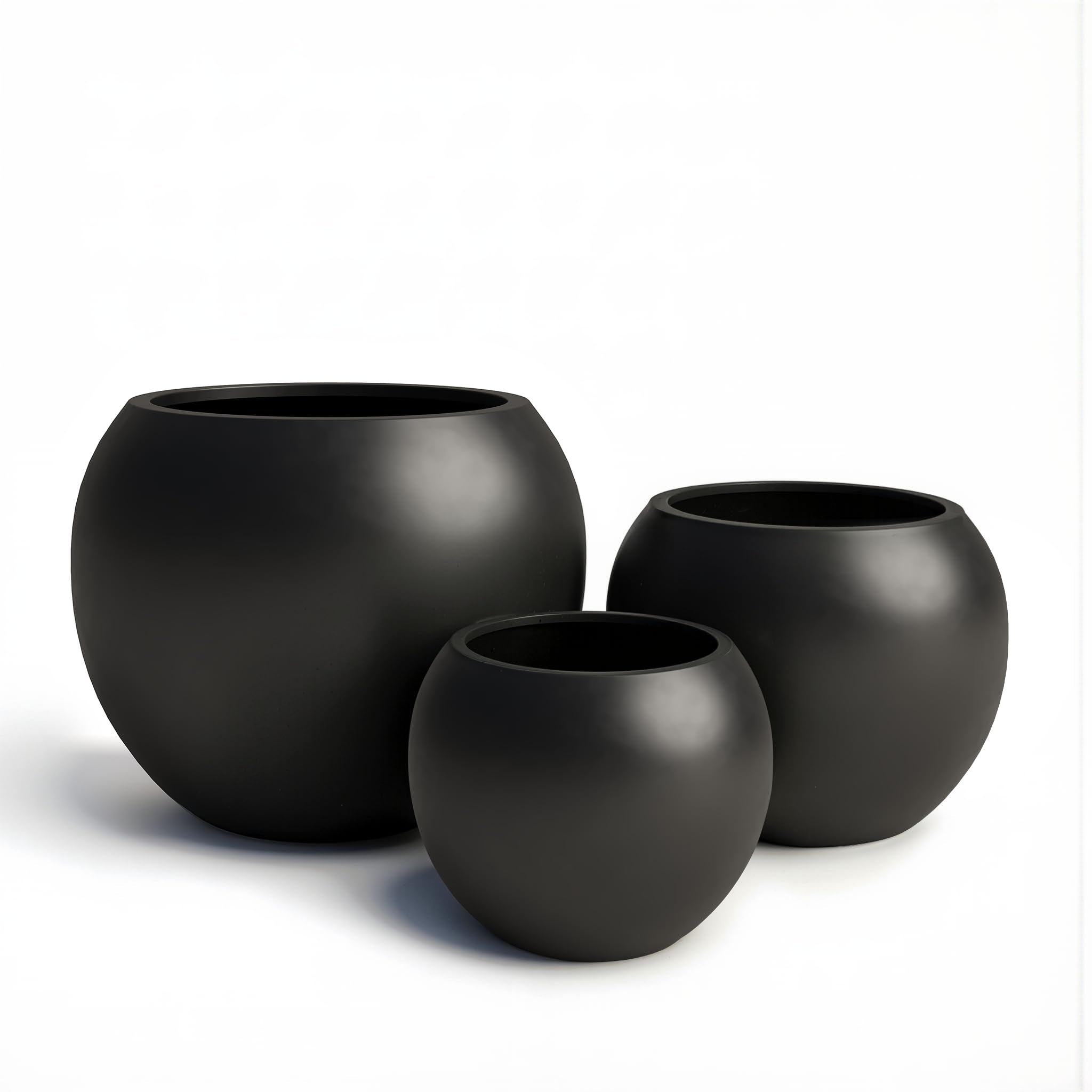 DTY Fiberstone Globe Planter Indoor Outdoor — Lightweight Sphere Ball Pot for Olive Tree, Monstera & Palm | Fiberglass Stone | UV Resistant, Drainage Hole | 2 Coco Mats | Black | 12.6" D × 10" H