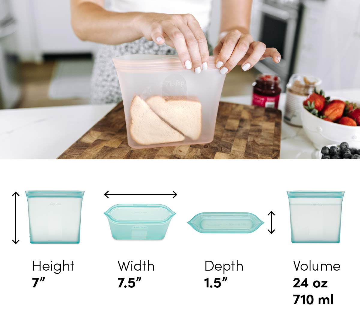 Zip Top Reusable Food Storage Bags | Small Cup [Frost] | Silicone Meal Prep Container | Microwave, Dishwasher and Freezer Safe | Made in the USA