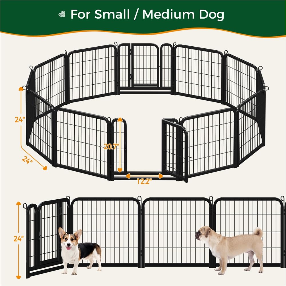 Yaheetech Dog Playpen, 24 inch 2 Panels Dog Pen for Indoor Heavy Duty Puppy Exercise Pen Metal Pet Fence for RV Camping/Yard/Garden