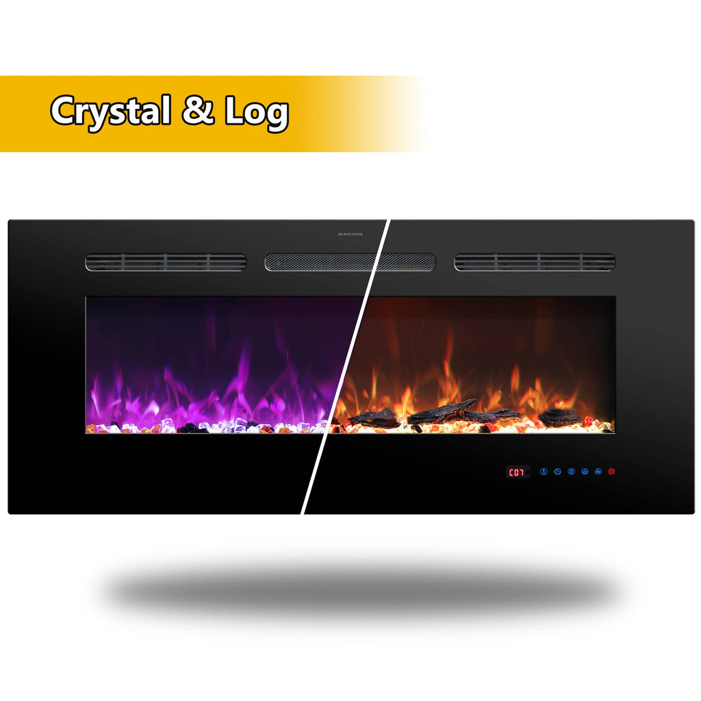 30 Inches Electric Fireplace Inserts, Recessed and Wall Mounted Fireplace Heater for Indoor Use with Remote Control, 13 Color Flames with Log &Crystal, 9H Timer, 750/1500W