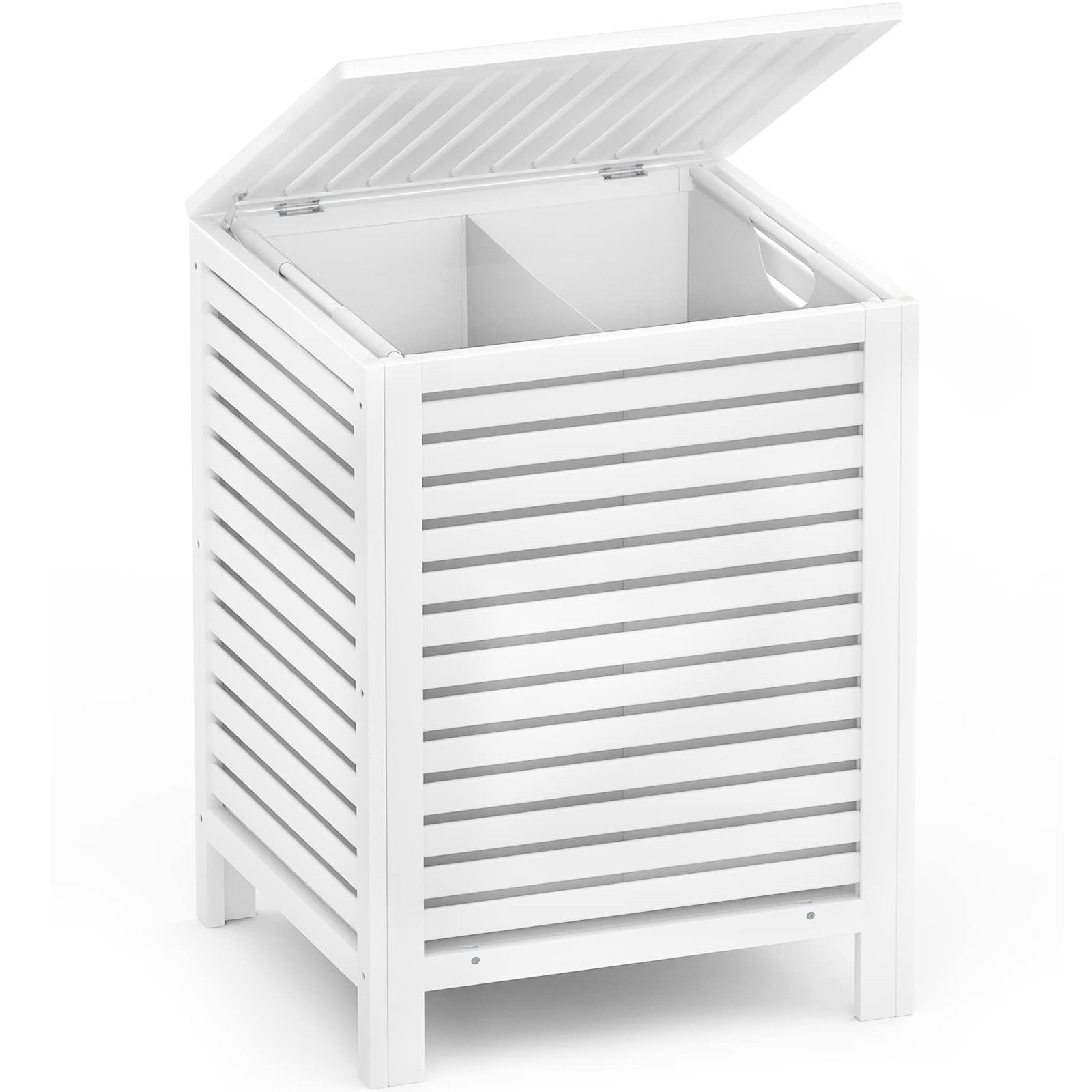 Homykic Bamboo Laundry Hamper with Lid, 120L Large Clothes Laundry Sorter with Removable 2-Section Liner Bag, Raised Laundry Basket Organizer for Clothing, Bathroom, Bedroom, Laundry Room, Black