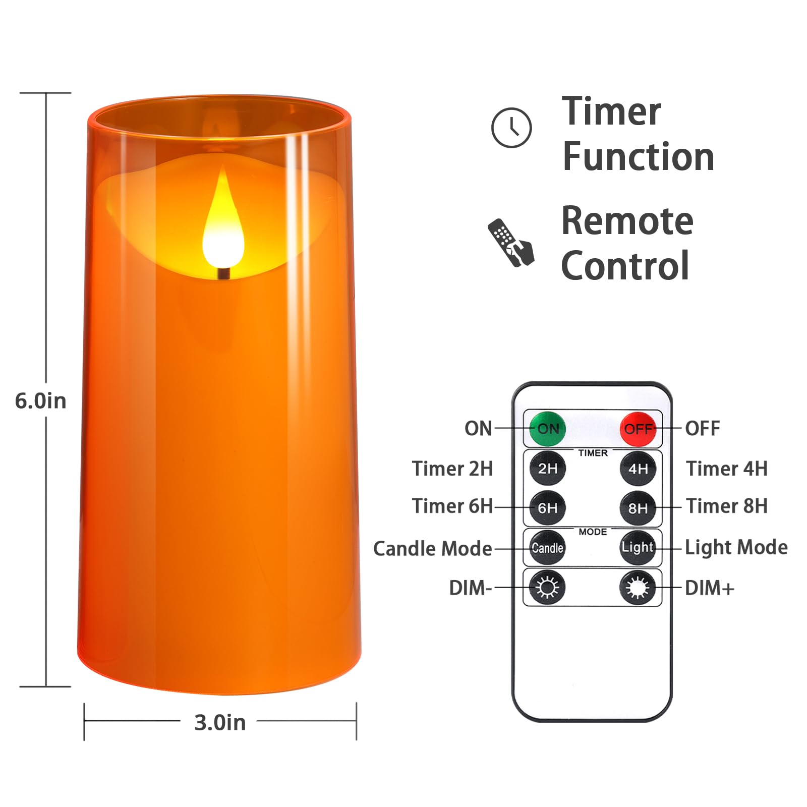 NURADA Flameless Candles with Remote Timer: 3D Wick Battery Operated Led Pillar Acrylic Fake Candle Set for Home Decoration Romantic Ambiance - Gold 2 Pack