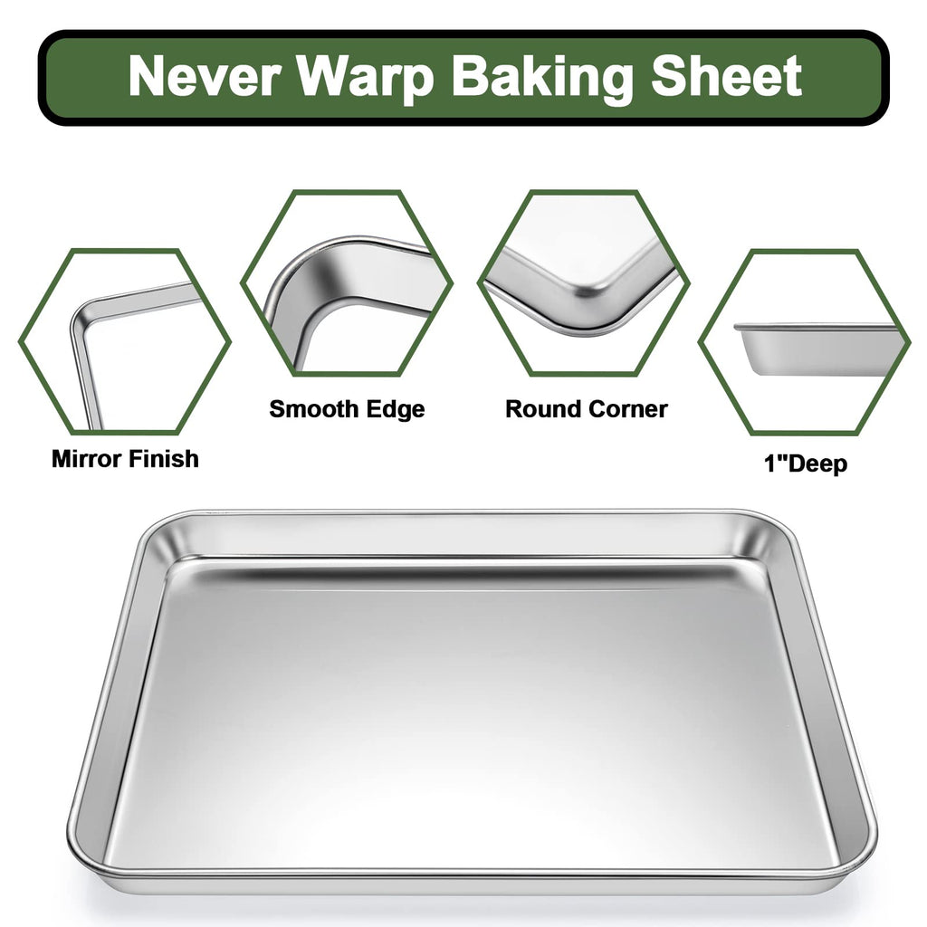 Baking Sheet Tray Cooling Rack with Silicone Mat Set, Stainless Steel Cookie Pan For Oven, Set of 9 (3 Sheets + 3 Racks Mats), Warp Resistant & Heavy Duty & Easy Clean, Grey