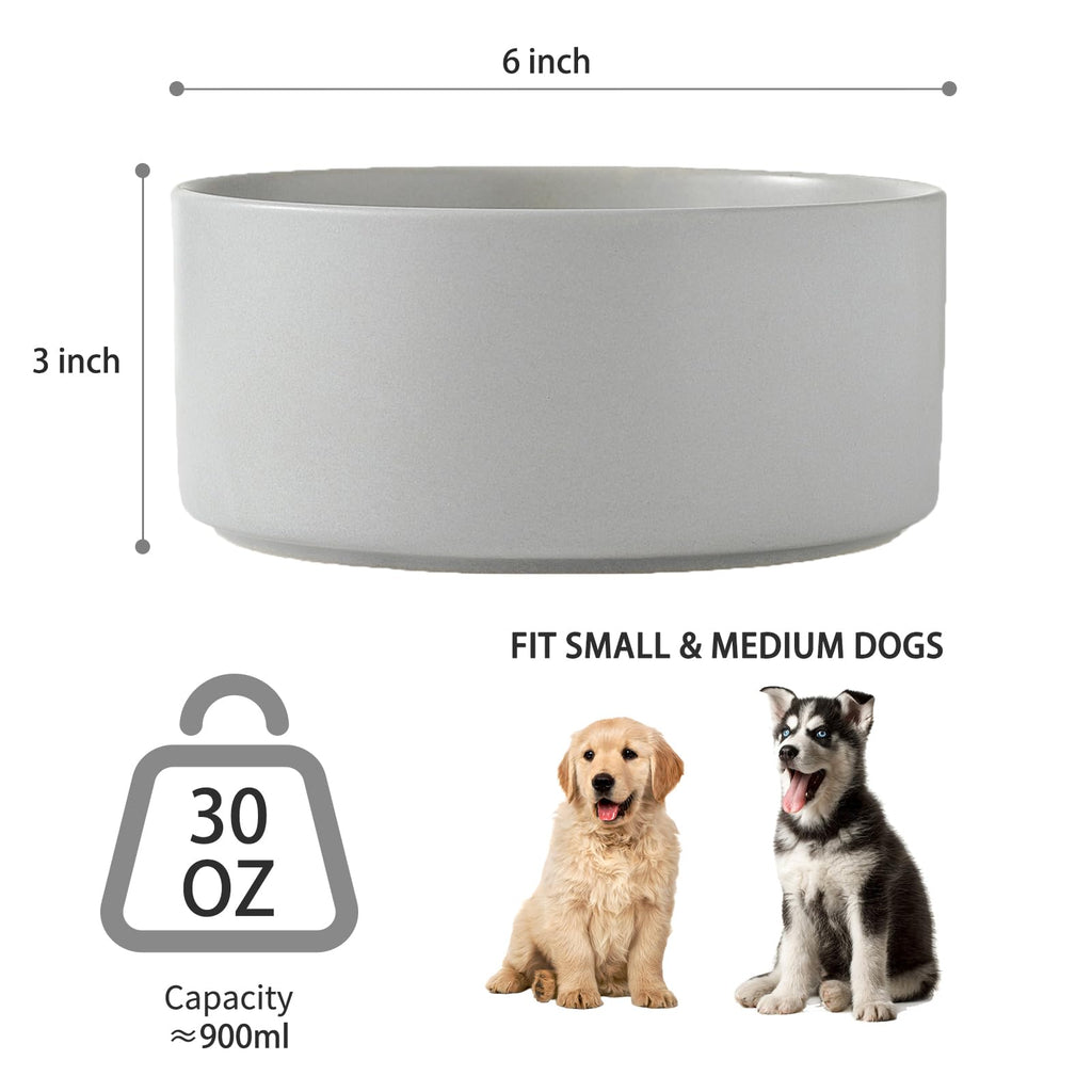6'' Ceramic Raised Dog Bowl - 30Oz Dog Food & Water Bowl with Elevated Non-Slip Bamboo Stand, Dishwasher & Microwave Safe, Anti Vomiting Heavy Duty Pet Bowl for Small and Medium Dogs, Black