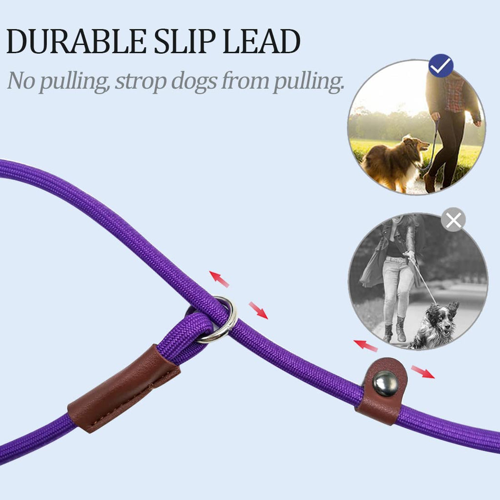 MayPaw Slip Lead Control Leash for Dogs No Pull, 13+ Colors Classic Dog Lead 7 FT Pet Slip Leash, 1/4” Rope Leashes for Small Medium Animals (7ft*1/4", Black)