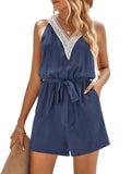 PRETTYGARDEN Rompers For Women Summer Casual Sleeveless V Neck Belted One Piece Outfits Short Overalls Jumpsuit With Pockets