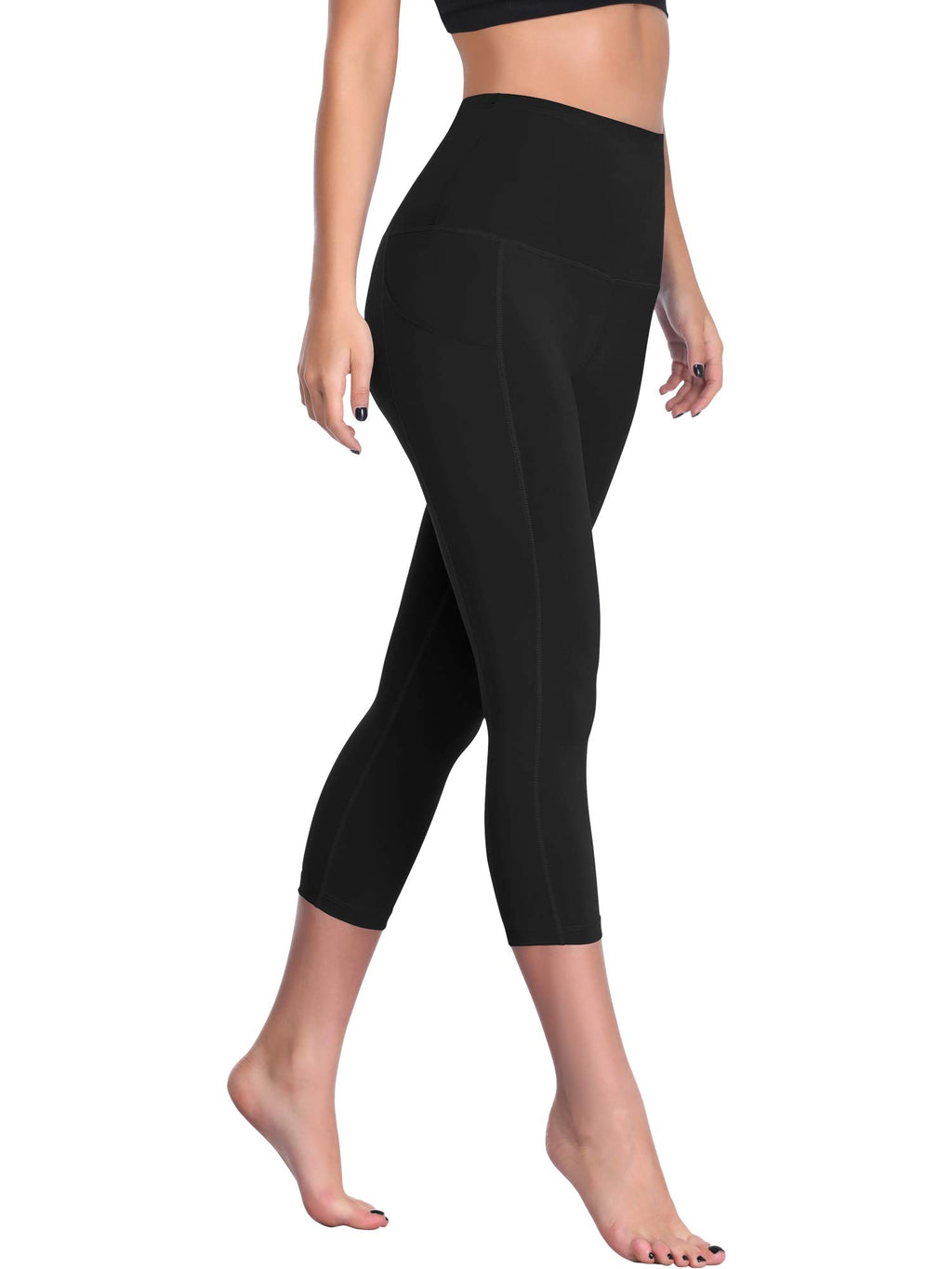 CADMUS Womens High Waist Workout Legging Capris for Yoga w Side Pockets