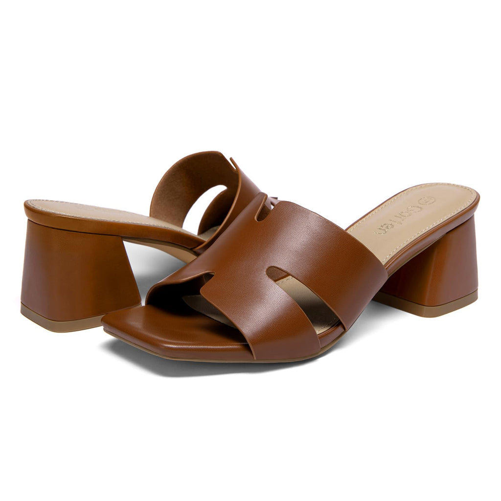 Women's Square Open Toe Sandals Low Block Chunky Heel Slip on Comfortable Casual Sandals for Daily Wear