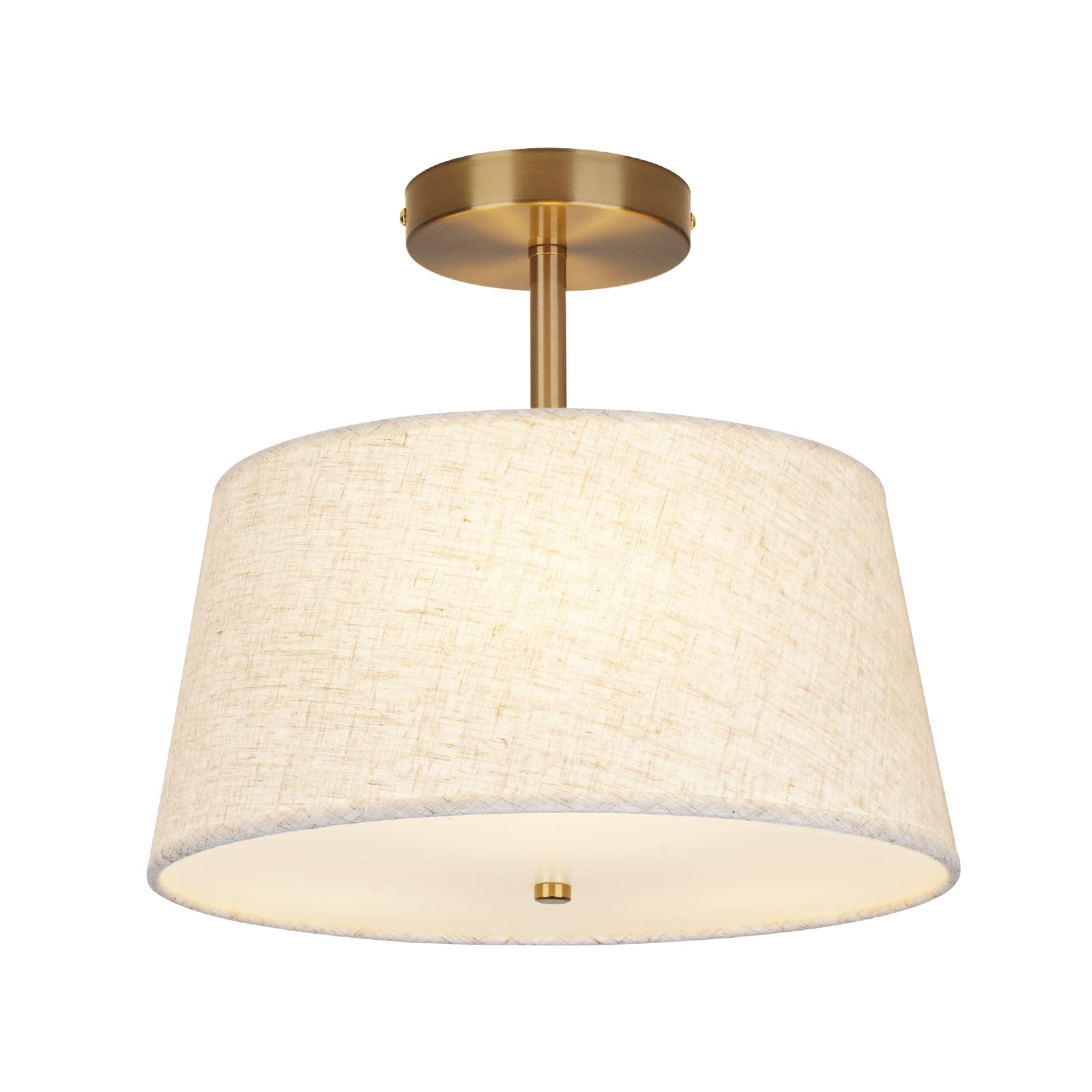CALOKES Semi Flush Mount Ceiling Light, 11.8" Modern 3-Light Fixture with Petal-Shaped Cream White Fabric Shade and Golden Support Arm, Ideal for Bedroom, Kitchen, Living Room, Hallway, and Entryway
