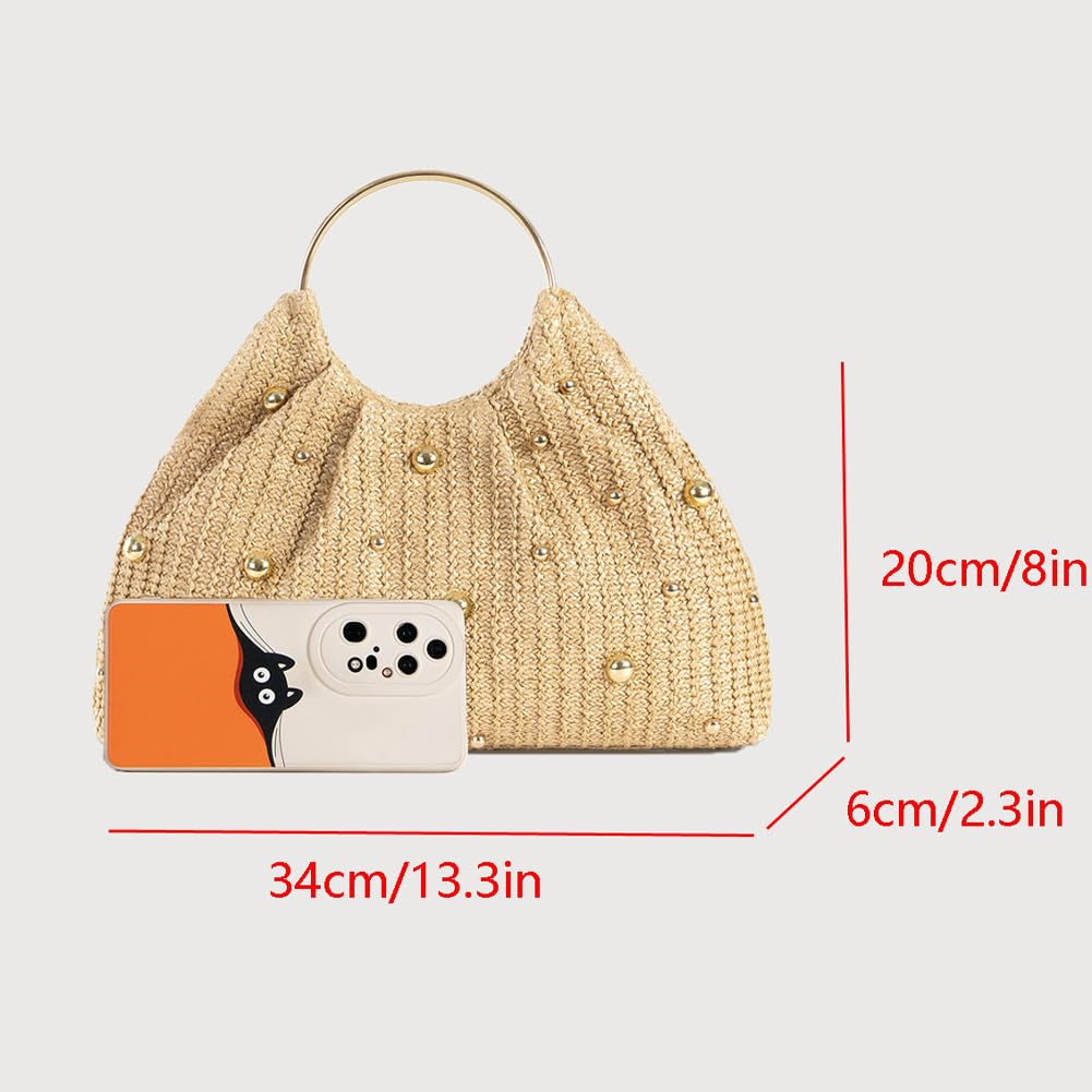 Chic Straw Clutch Purses for Women Top Handle Summer Bag Ideal Vacation Handbags Beach Woven Bag