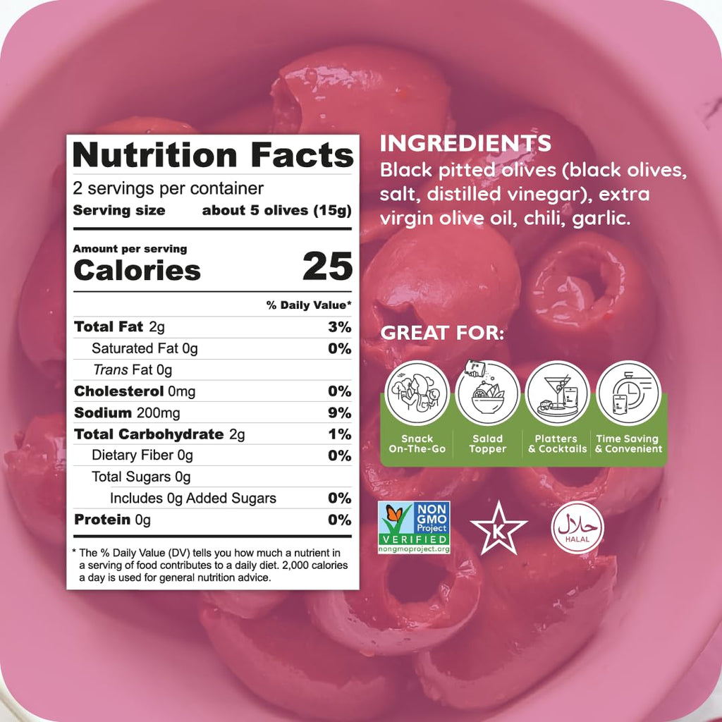 POSHI Green Pitted Olives - Basil & Garlic | Vegan, Kosher, Gluten Free + Keto Friendly, Fresh, Low Calorie Healthy Snacks | (30 Pack, 1.1oz Bags)