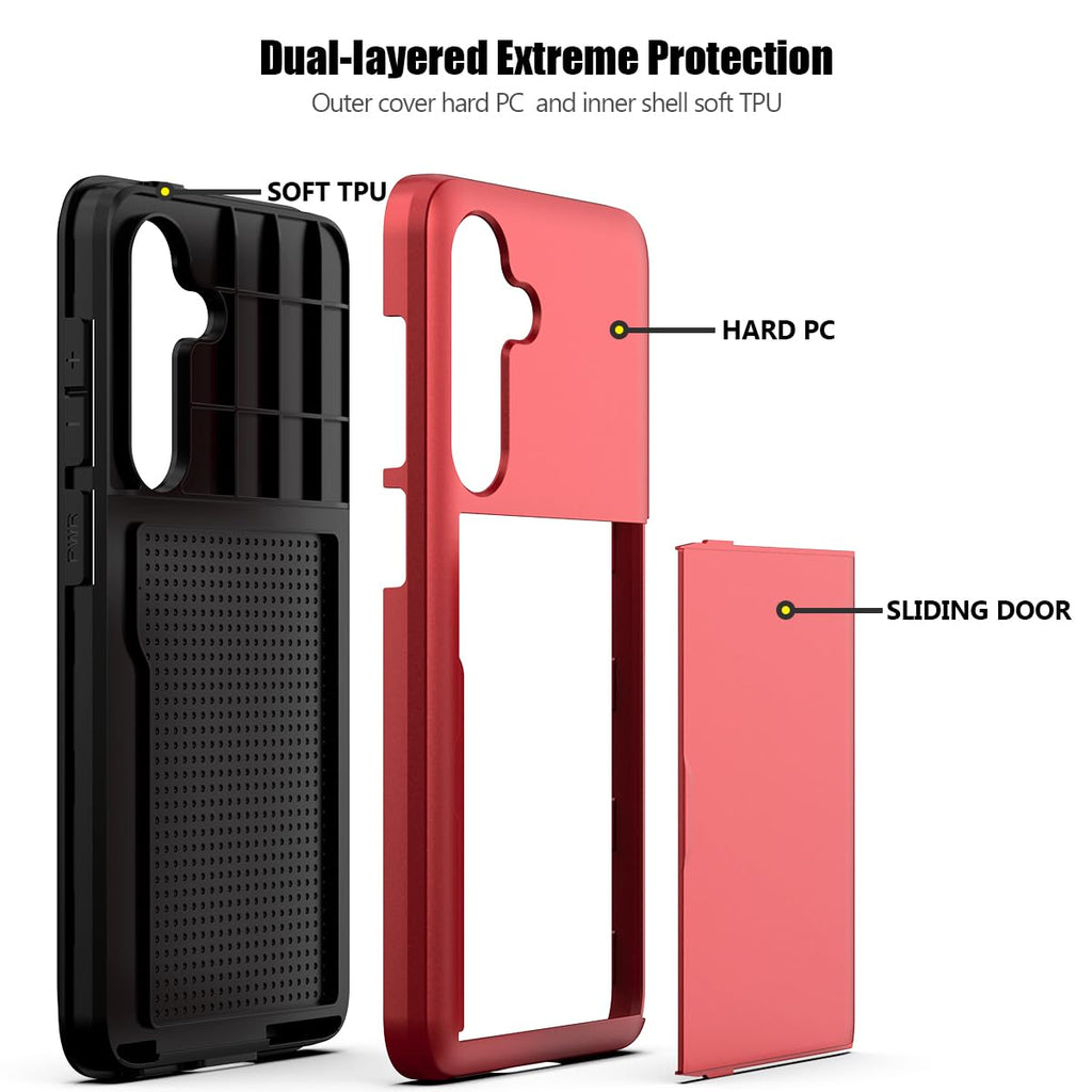 Nvollnoe for Samsung Galaxy S25 Case with Card Holder Dual Layer Heavy Duty Protective Case Hidden Card Slot Slim Wallet Cover for Samsung S25 6.2''(Black)