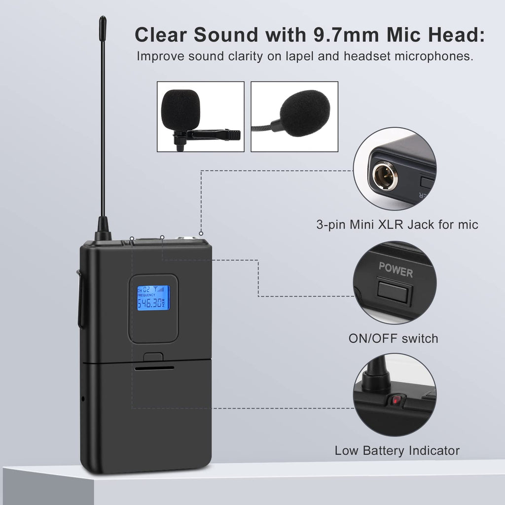 innopow 4-Channel Wireless Microphone System, Quad UHF Metal Cordless Mic, 2 Handheld Mics, 2 Bodypack Mics, Long Distance150-200Ft, Fixed Frequency, 16 Hours Use for Karaoke Singing, Church