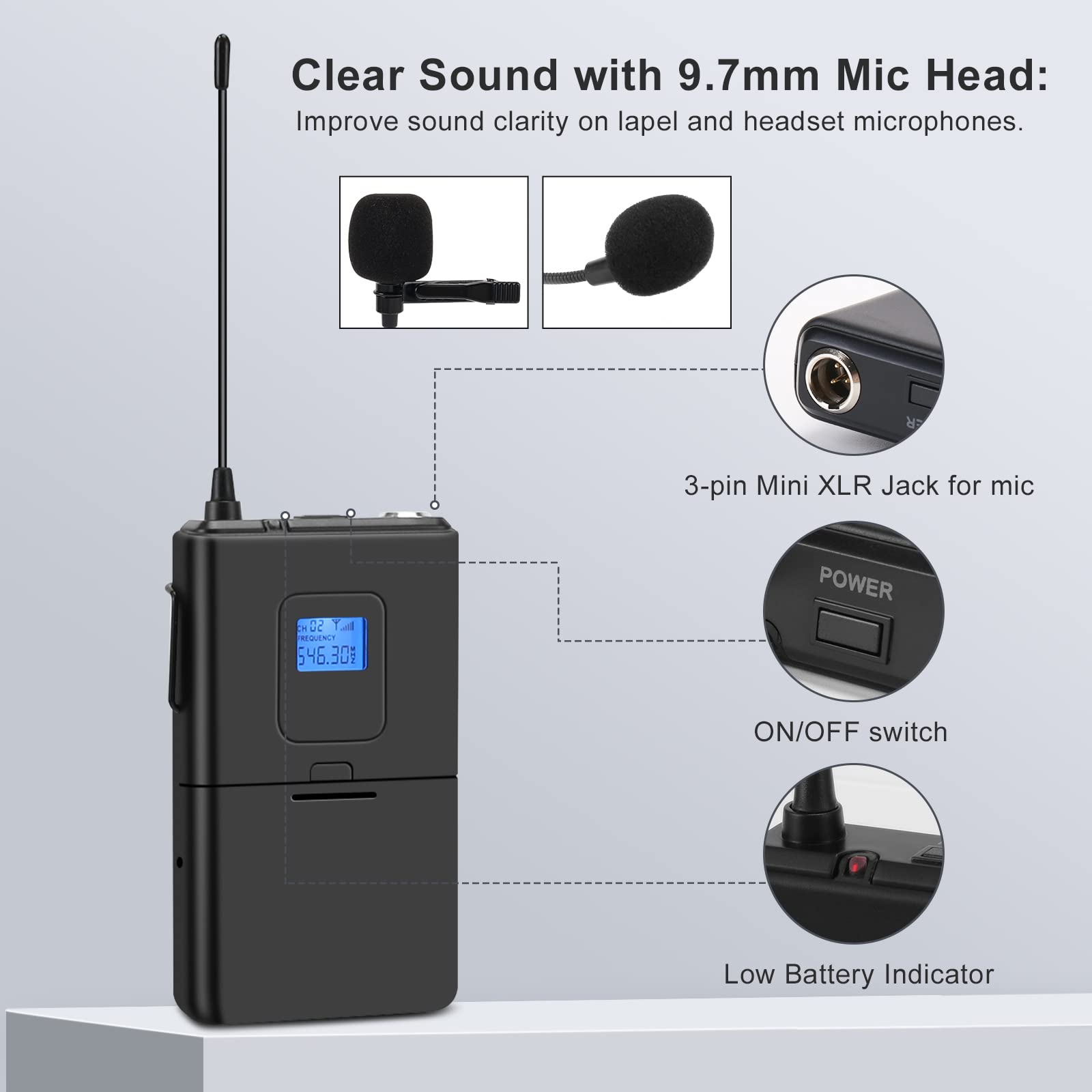 innopow 4-Channel Wireless Microphone System, Quad UHF Metal Cordless Mic, 2 Handheld Mics, 2 Bodypack Mics, Long Distance150-200Ft, Fixed Frequency, 16 Hours Use for Karaoke Singing, Church