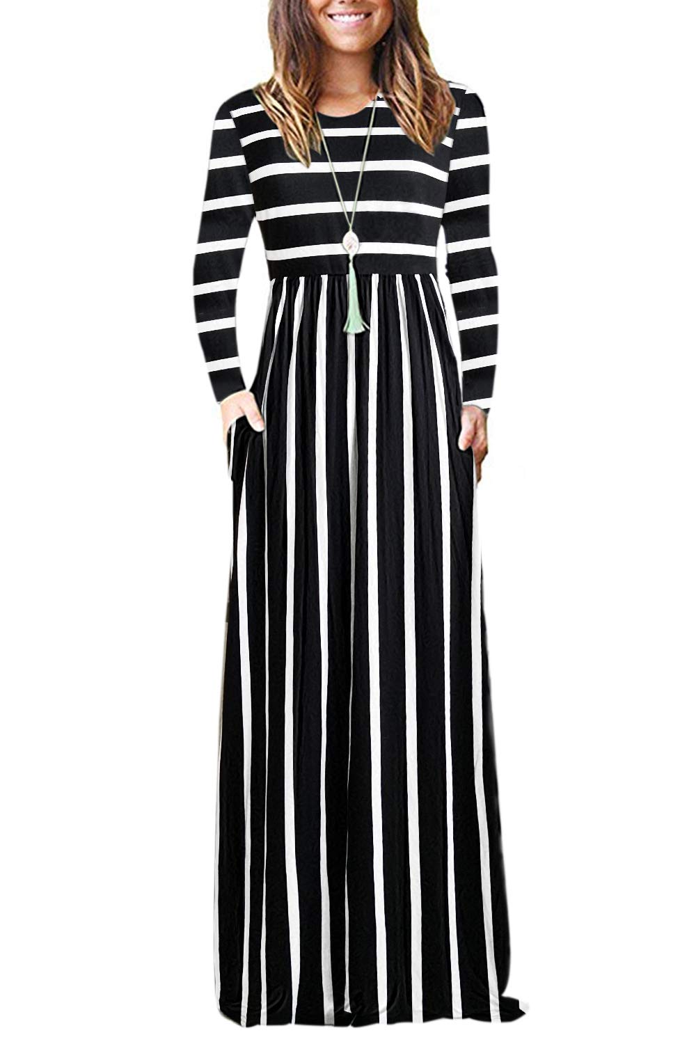 AUSELILY Women's Classic Long Sleeve Dress Loose Plain Long Casual Maxi Dresses with Pockets 2026