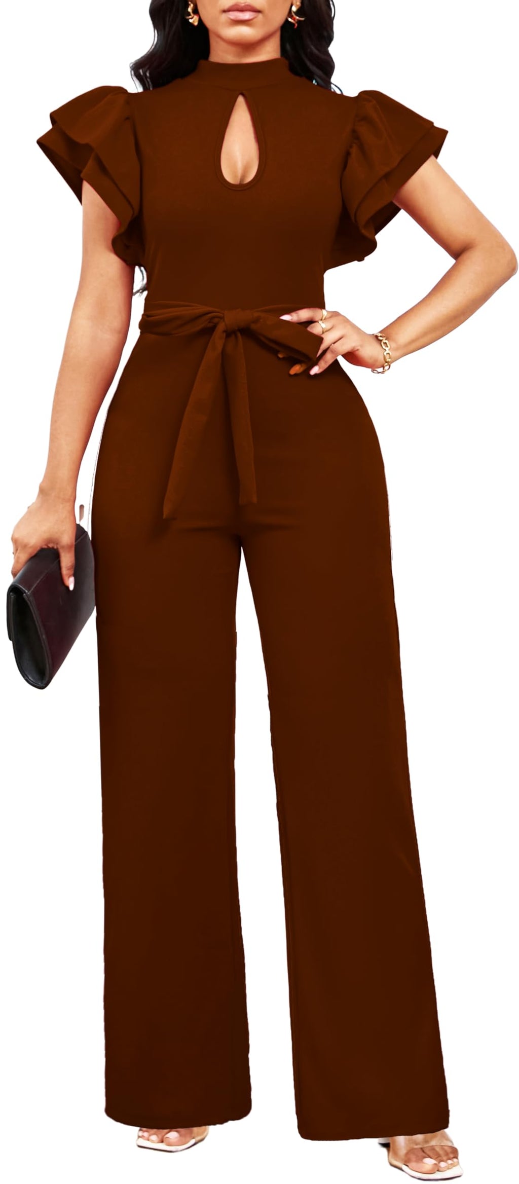 SxClub Elegant Jumpsuits for Women Dressy Formal Casual Long Straight Pants Business Jumpsuit