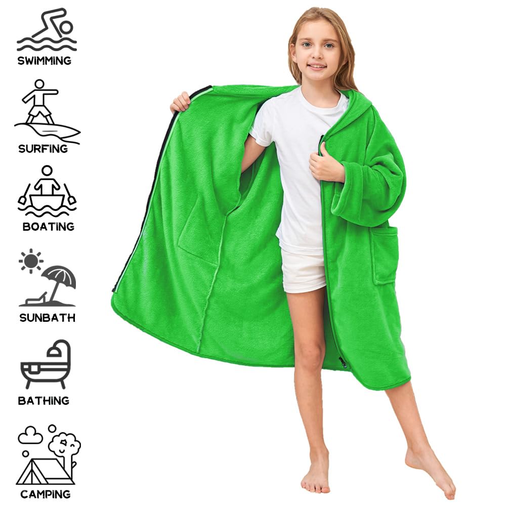 Hiturbo Kids Bath Towel Hoodie: Soft Plush Zipper Surf Poncho - Warm Fleece Changing Towels Swimming Outerwear (Blue)