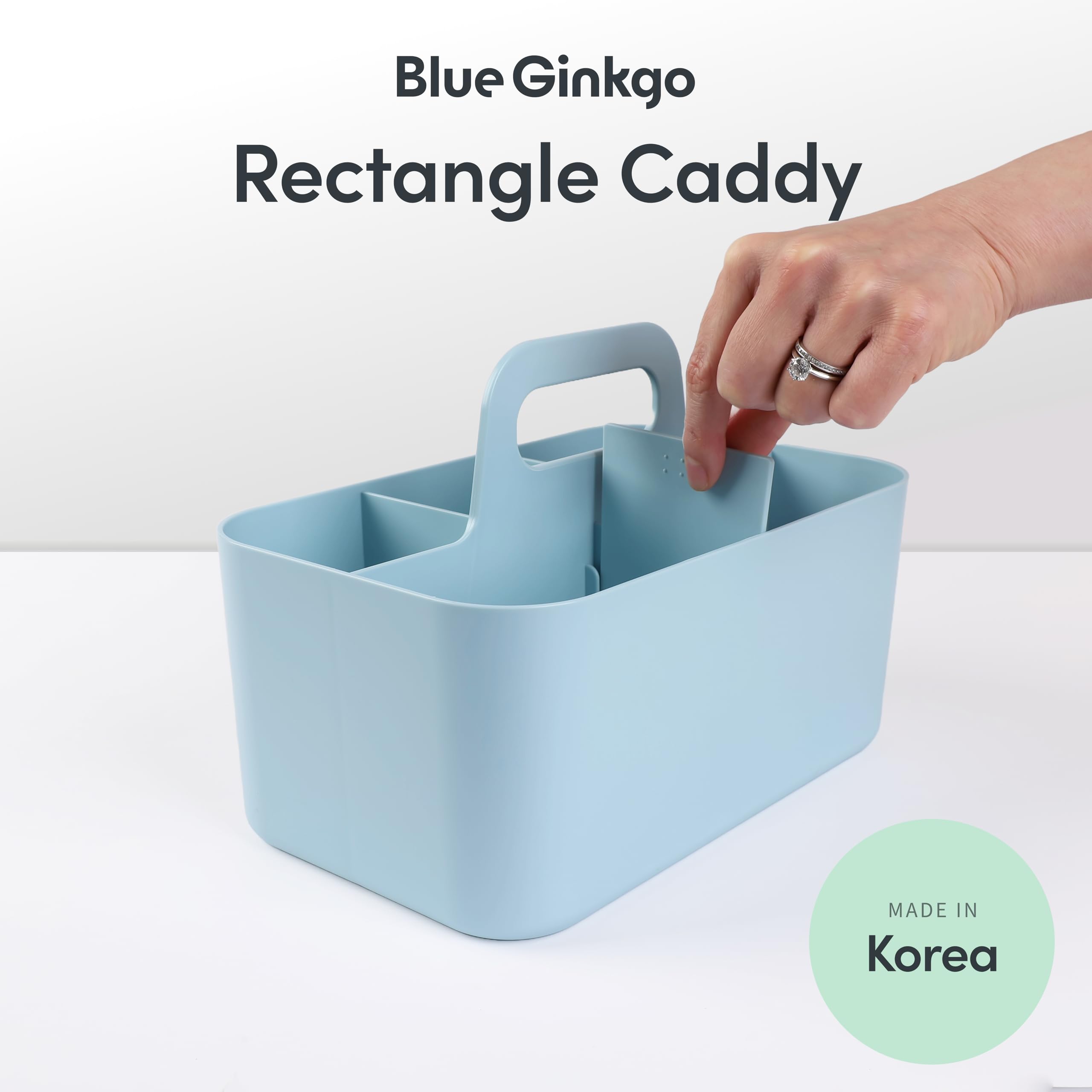 BLUE GINKGO Stackable Organizer Caddy – Korean-Made Portable Tote for Bathroom, Office, Crafts, or School Supplies (Long Rectangle, Blue)