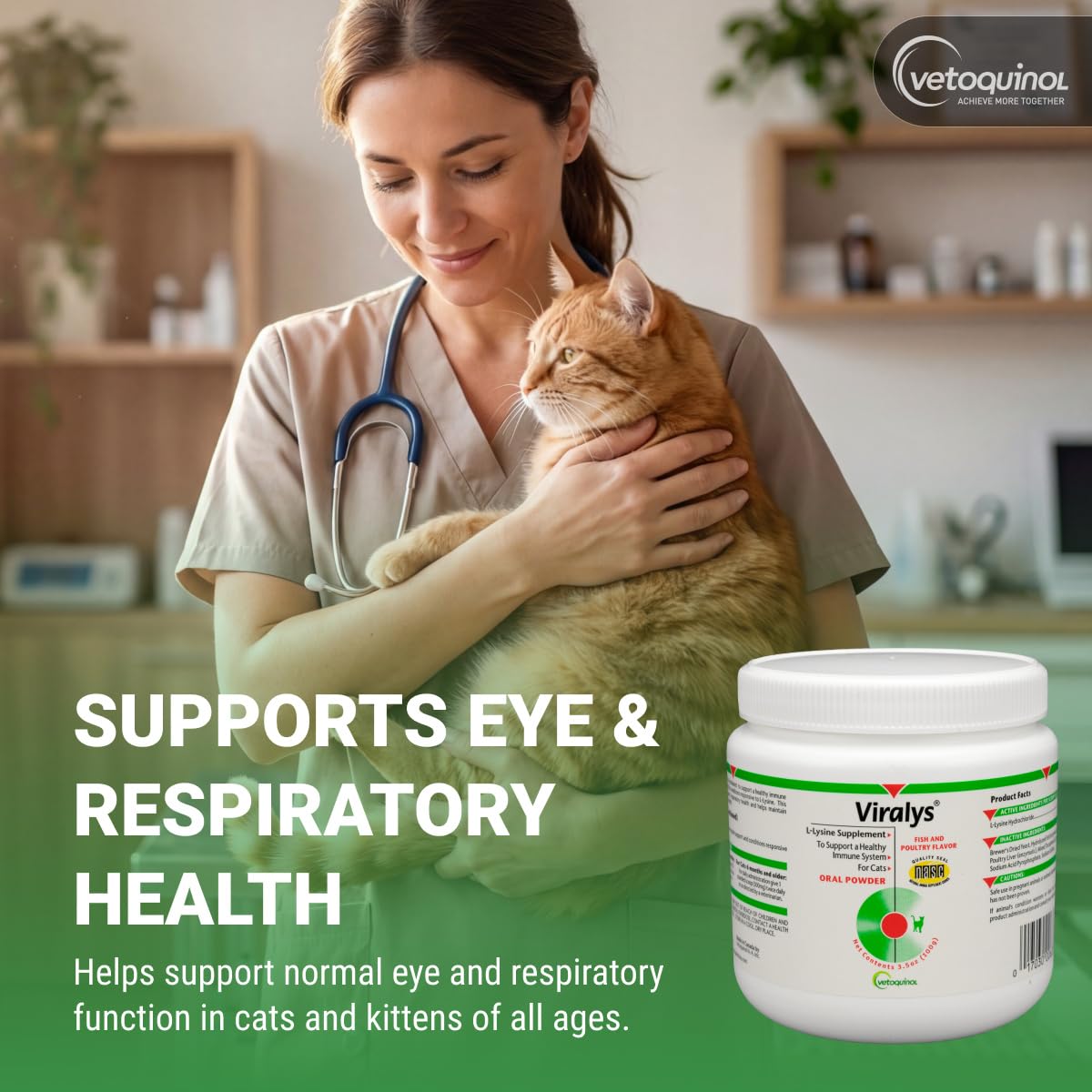 Vetoquinol Viralys - Lysine Supplement for Cats & Kittens - Supports Eye Wellness, Respiratory Health & Immune Strength - Flavored Oral Powder for Easy Feeding & Daily Use - 100 Grams