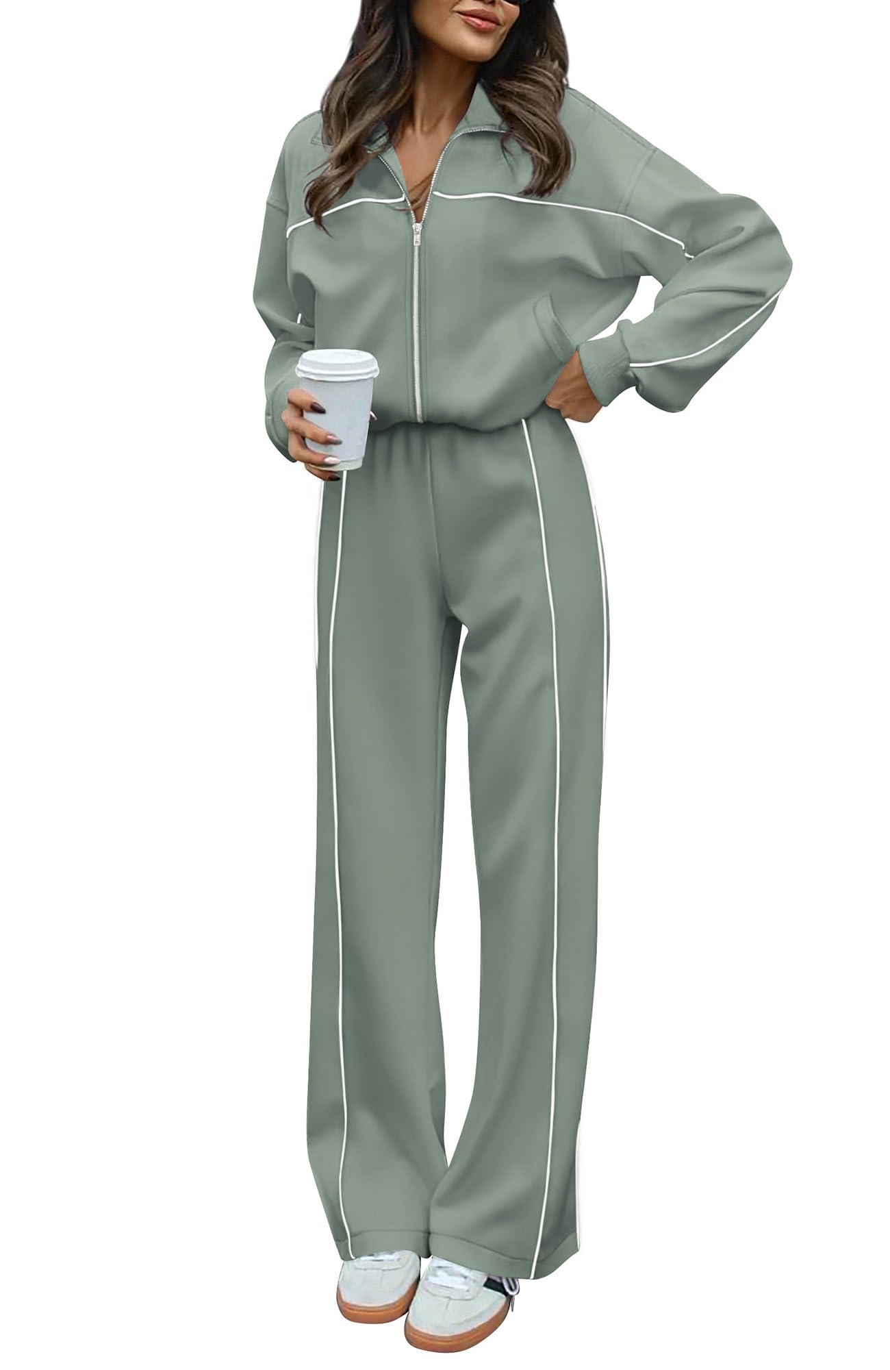 BTFBM Women's Two Piece Tracksuit Fall 2026 Long Sleeve Zip Up Sweatshirt Long Pants Outfits Jogger Sweatsuit Sets