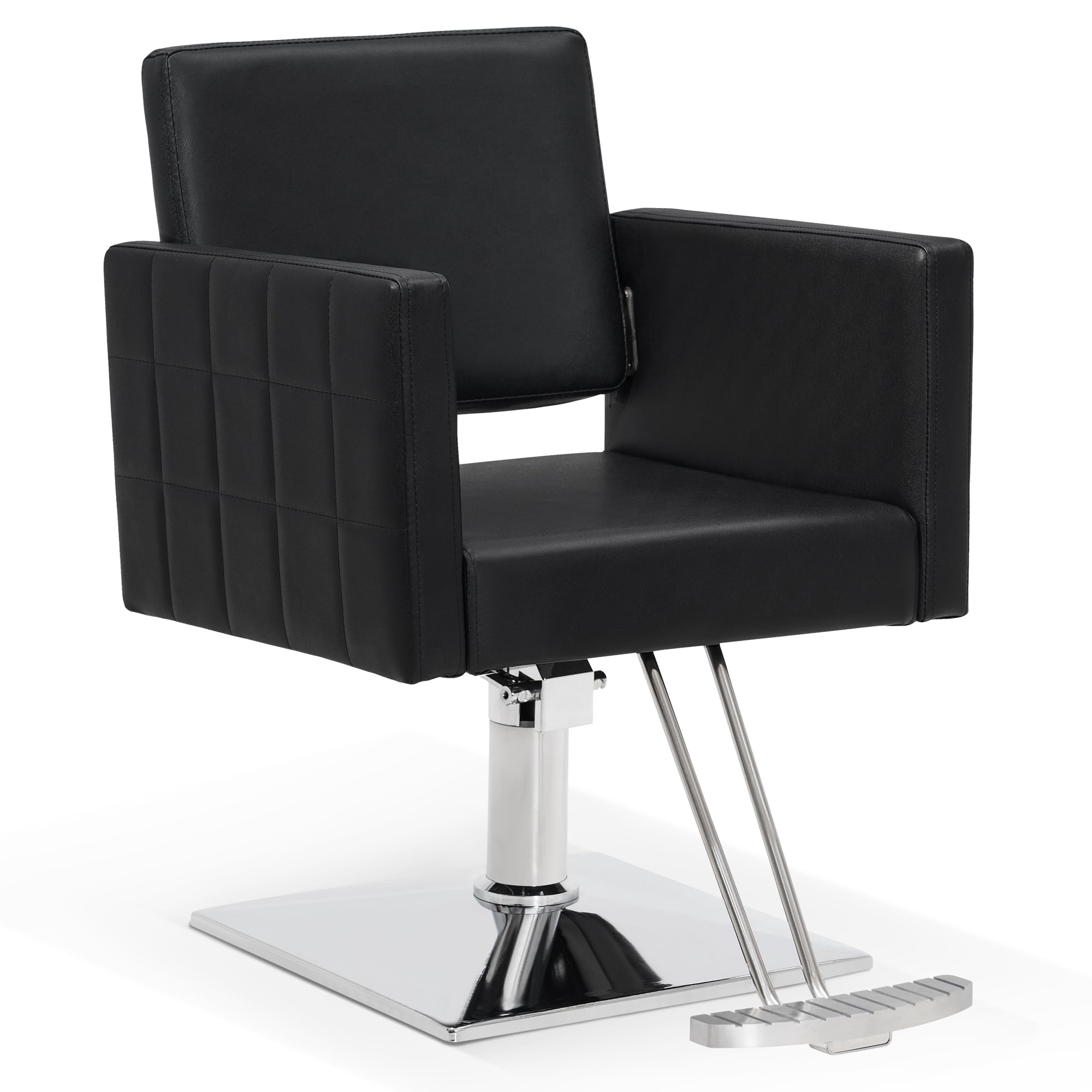 BarberPub Salon Chair for Hair Stylist, Hydraulic Stylist Chair, Adjustable Height, PVC Leather, 360 Degrees Swivel, Barbershop, Home Salon, Adult 8821 (Black)