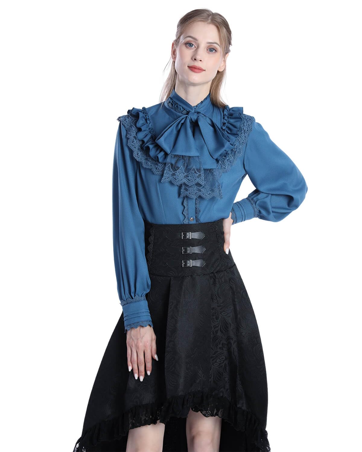 Nuoqi Victorian Blouse Womens Gothic Shirt Vintage Long Sleeve Lotus Ruffle Tops