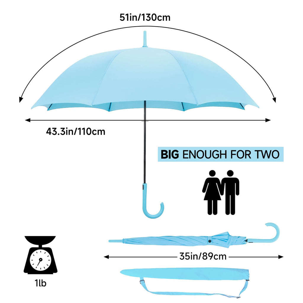 RUMBRELLA UV Stick Umbrella Auto Open UPF 50+ with J Hook Handle 51IN