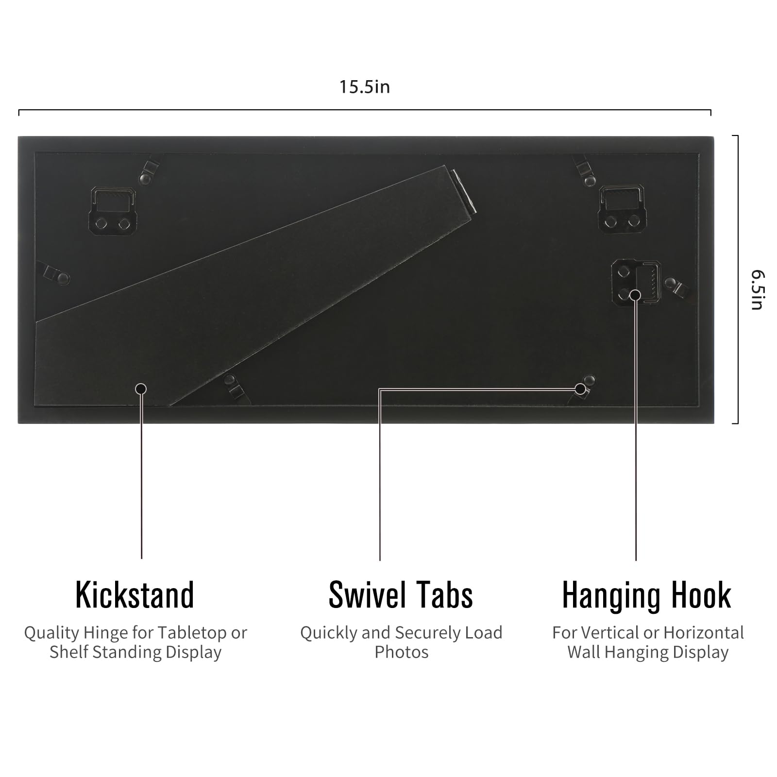 4x6 2-Opening Collage Frame Black Wood | Two 4x6 openings, shatter-resistant glass, tabletop & wall mount