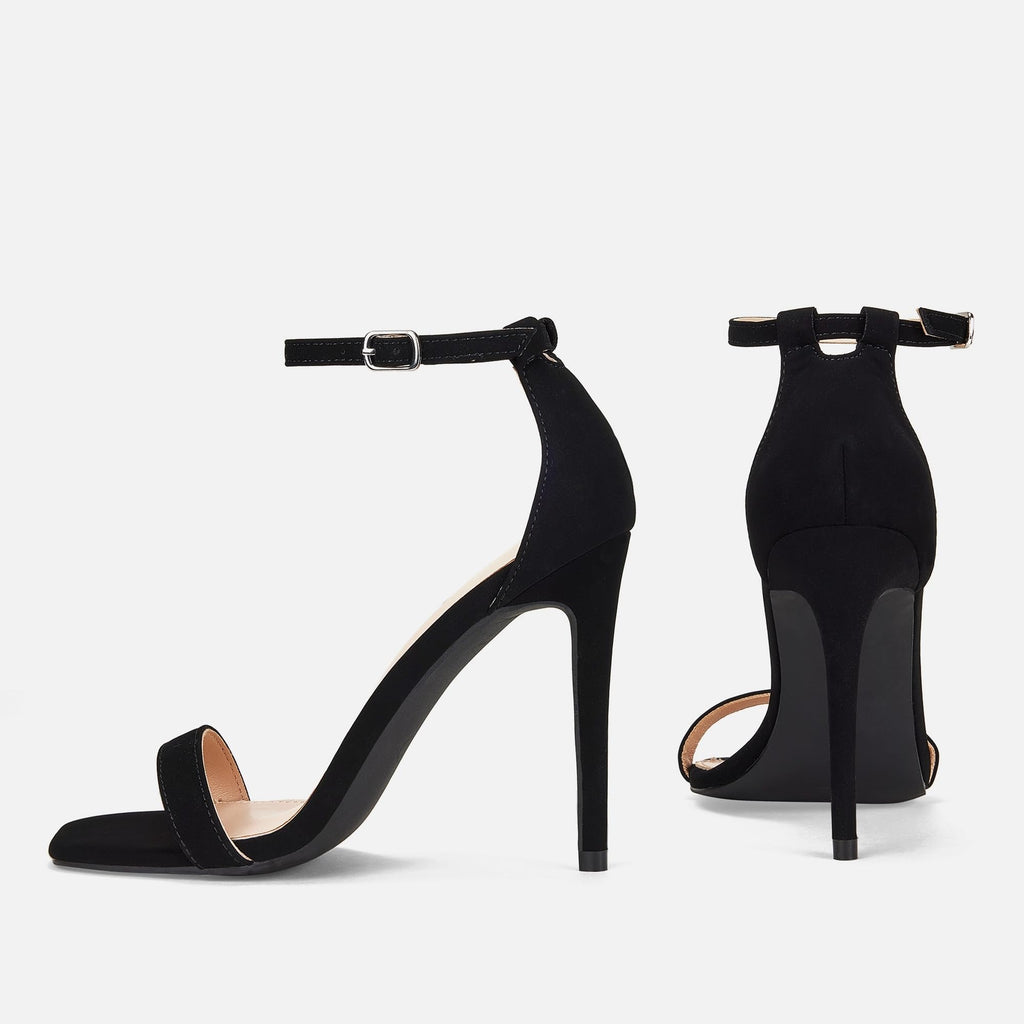 Elisabet Tang Women's Stiletto Heels Square Open Toe Ankle Strap High Heeled Sandals 4 Inch Comfort Sexy Dressy Shoes